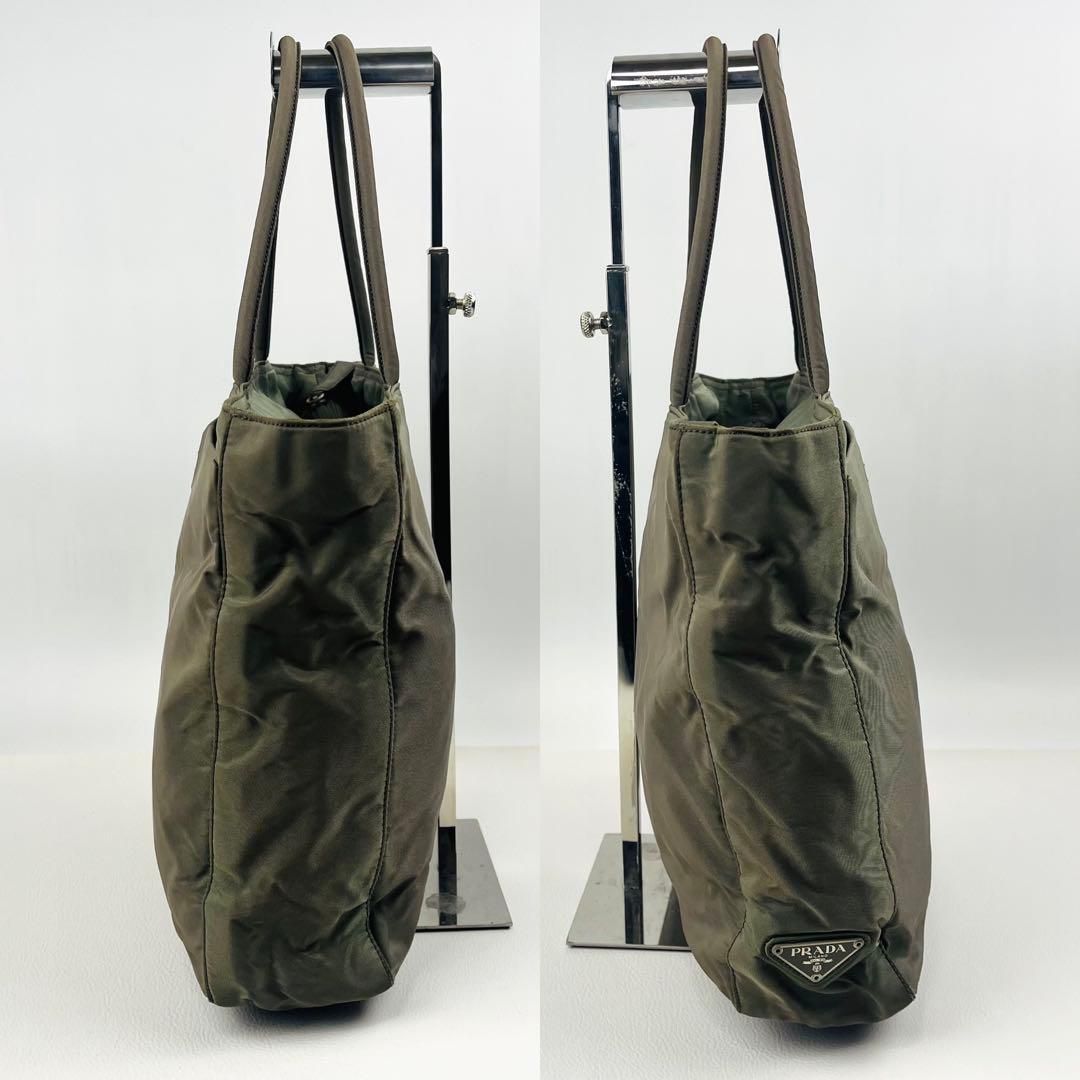 美品 PRADA プラダ トートバッグ 肩掛け 三角ロゴプレート カーキ A4