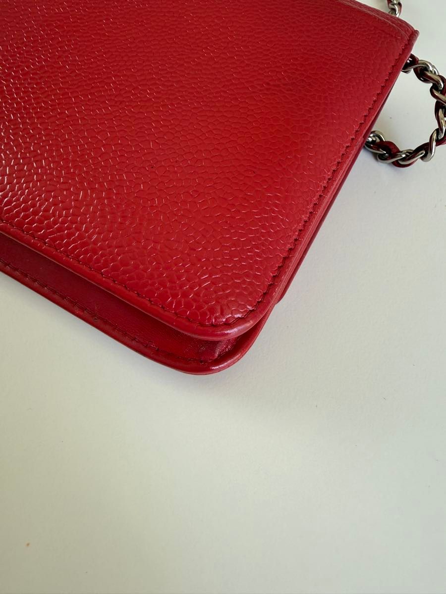 CHANEL シャネル チェーンウォレット キャビアスキン レッド｜Yahoo