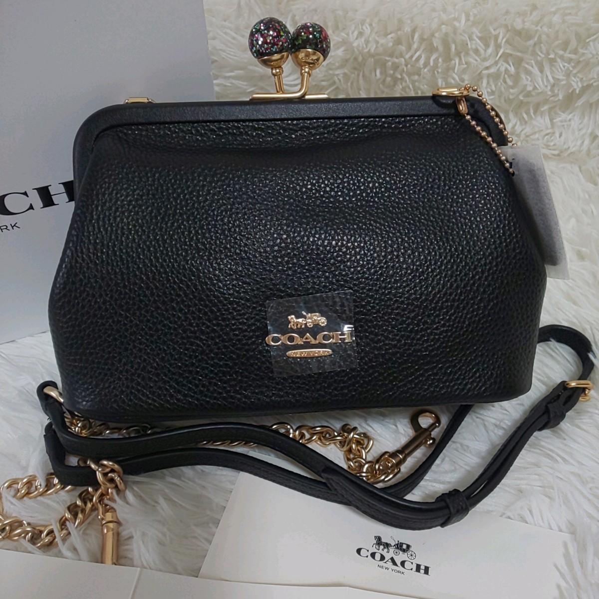 COACH コーチ ペブルレザー ノラ キスロック がま口 クロスボディ 2way