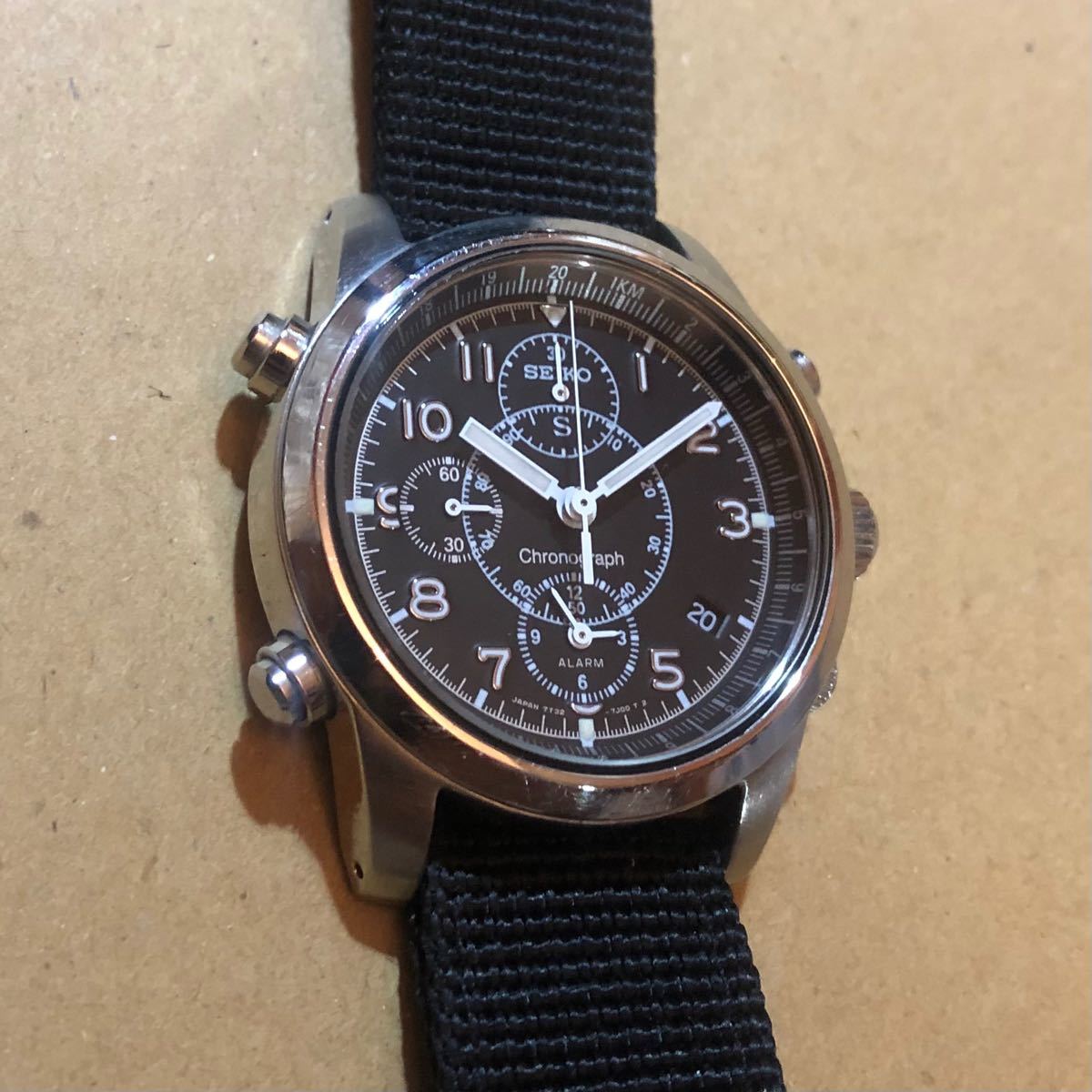 SEIKO セイコー SUS サス ミリタリー クロノグラフ 7T32-7E90 黒文字盤