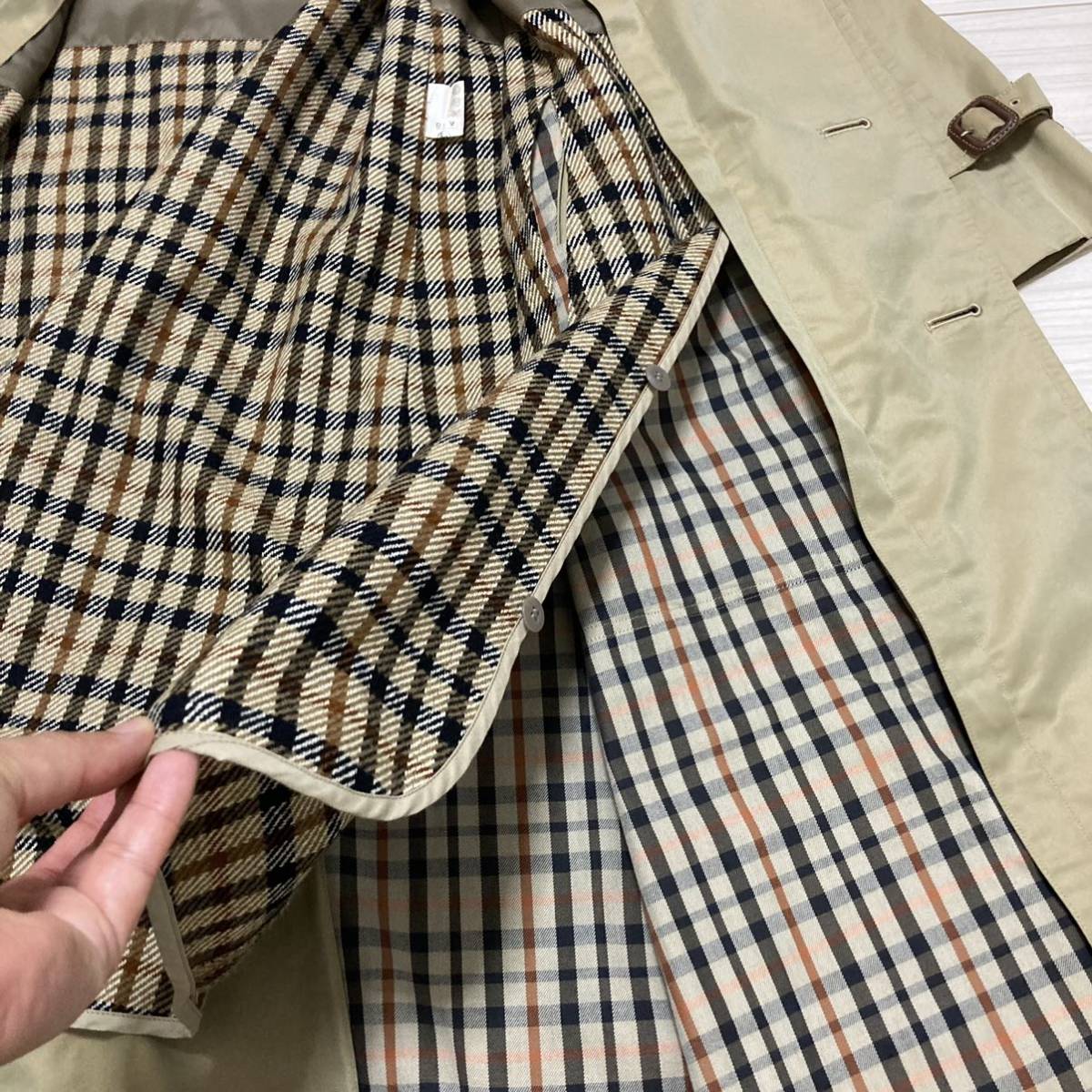 90s DAKS ダックス ダブルトレンチコート クラブチェック ライナー 7号