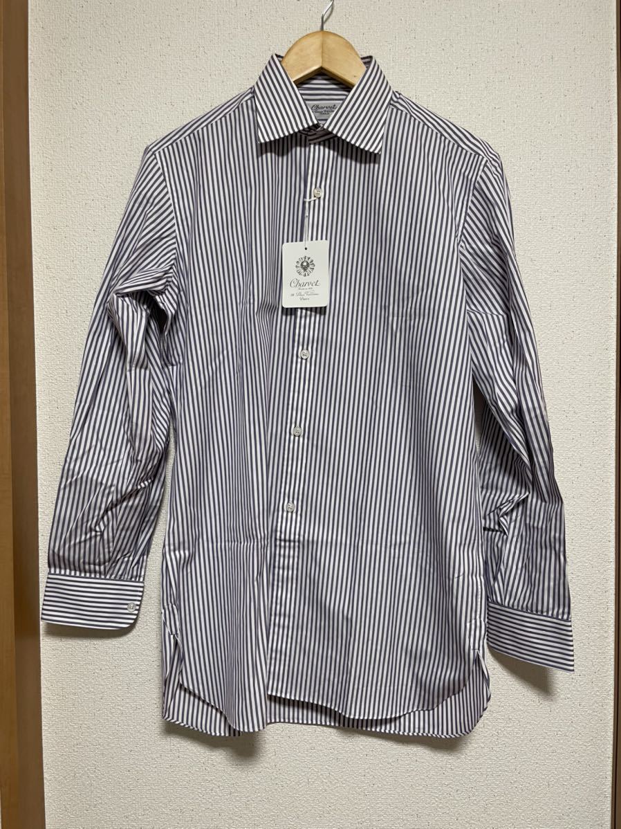 未使用タグ付き Charvet ストライプシャツ サイズ39 シャルべ 長袖