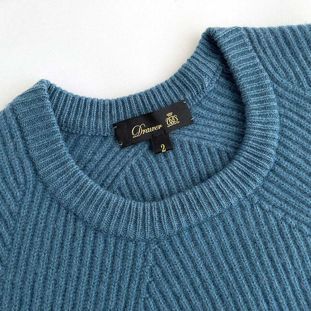 Drawer ドゥロワー 20AW 9Gウールカシミヤアゼ編みクルーネックニット