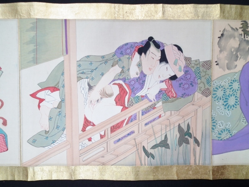 Yahoo!オークション - 極上 肉筆 春画 12葉 絹本 秘図 春本 枕絵 艶本