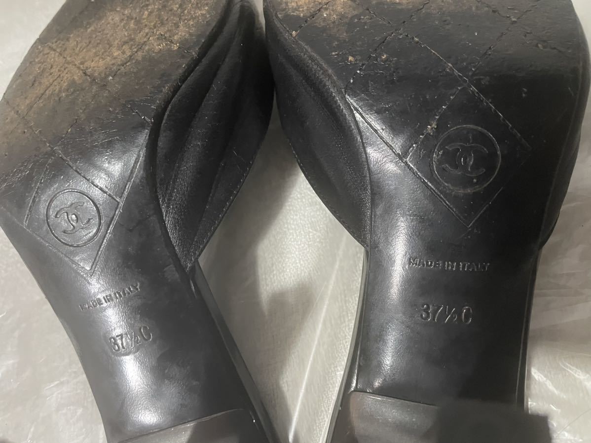 本物シャネルCHANEL 黒ブラックミュールサンダルココマーク24cm