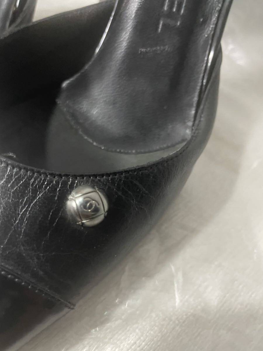 本物シャネルCHANEL 黒ブラックミュールサンダルココマーク24cm