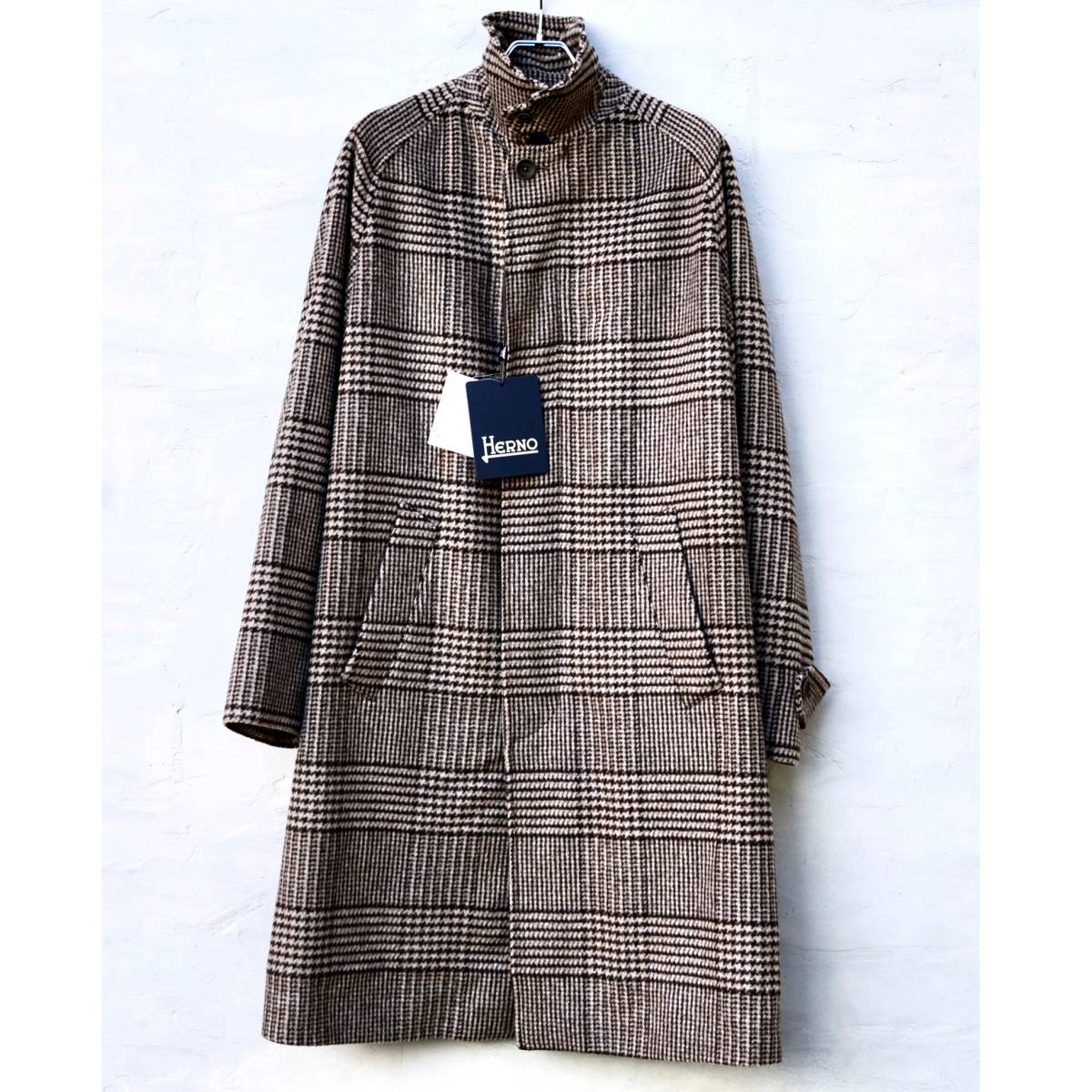 未使用品】HERNO ヘルノ ステンカラー コート チェック 48 ウール