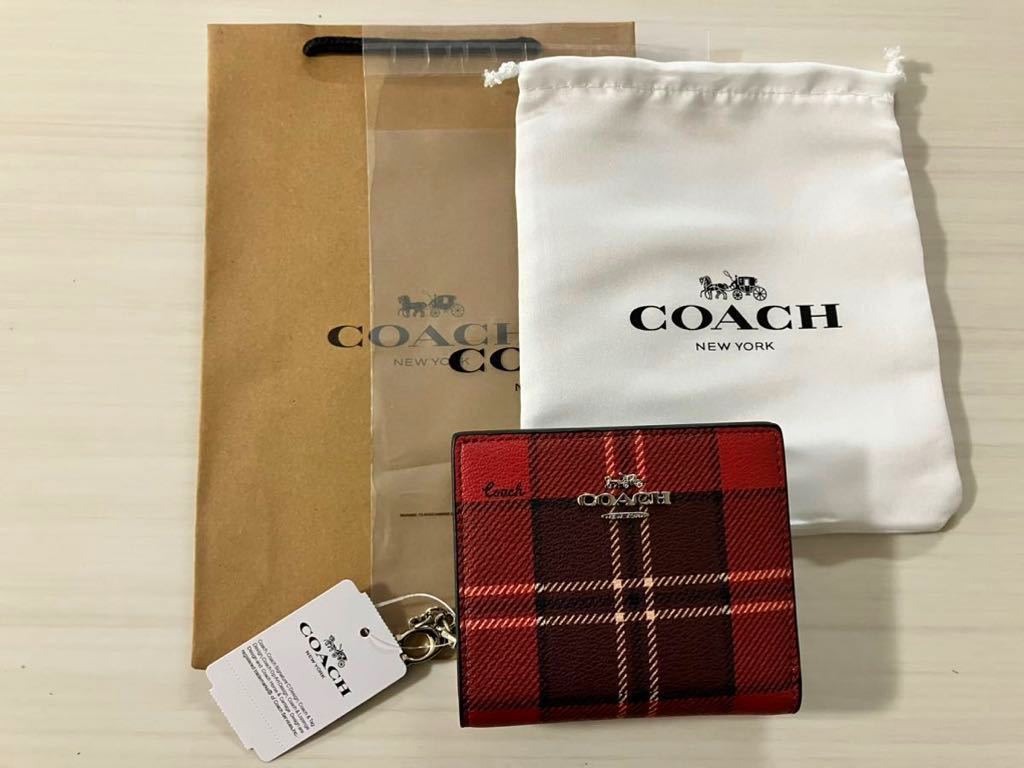 COACH コーチ 財布 二つ折り財布 レッド チェック柄 赤 黒 レディース