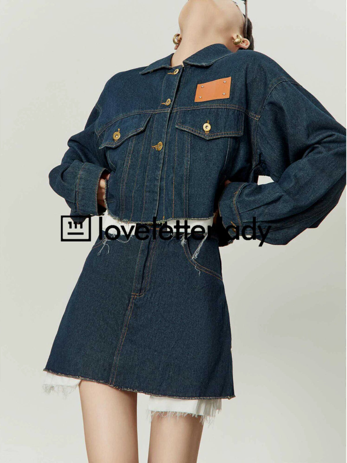 Denim Blue Stitched Denim Jacket & Skirt LLA0320 – AuroraBoutique