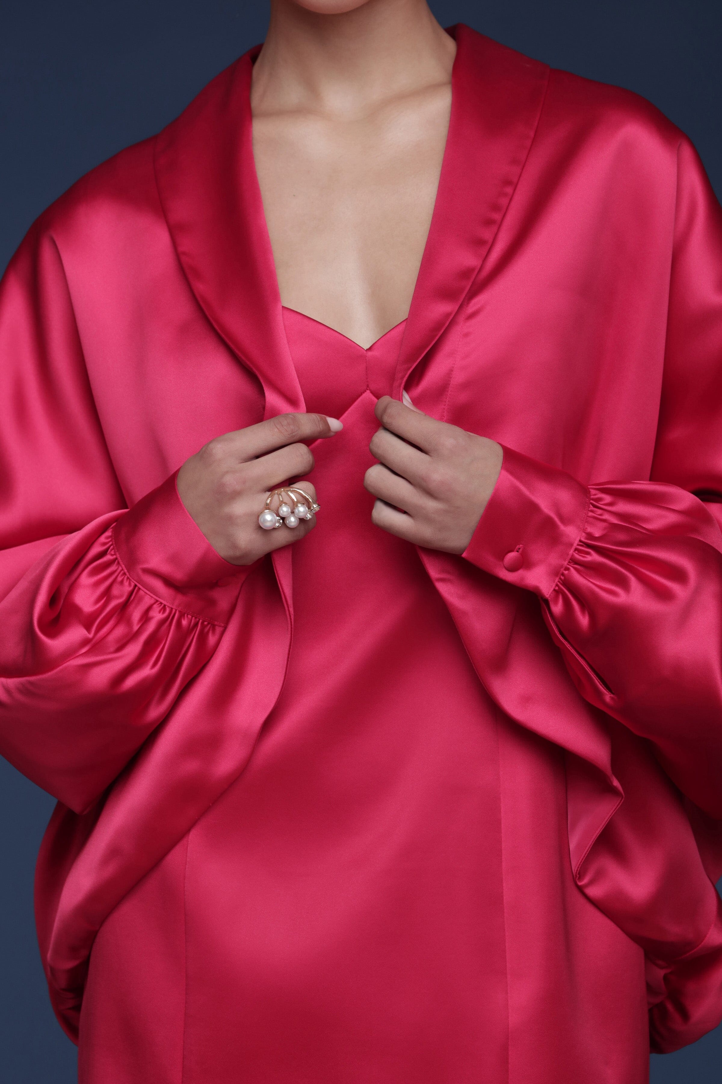 Fuchsia Satin Oversized Dolman Sleeve Jacket