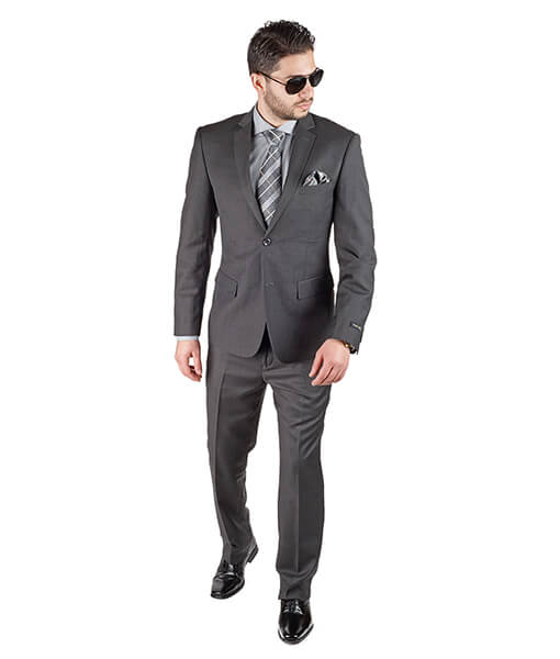 Slim Fit Mens Solid Charcoal Grey Suit - ÃZARMAN