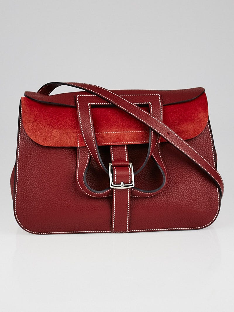 Hermes Rouge Garance Clemence Leather Palladium Plated Halzen Bag