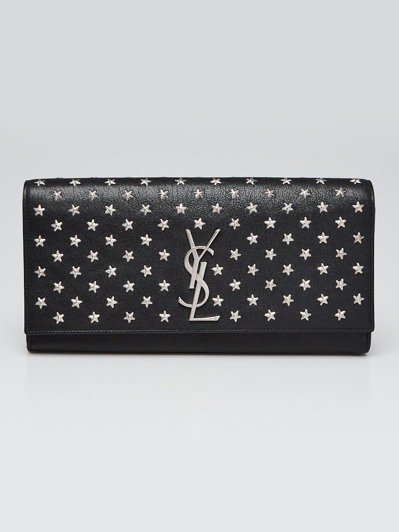 Yves Saint Laurent Black Textured Leather Star Studded Cassandre
