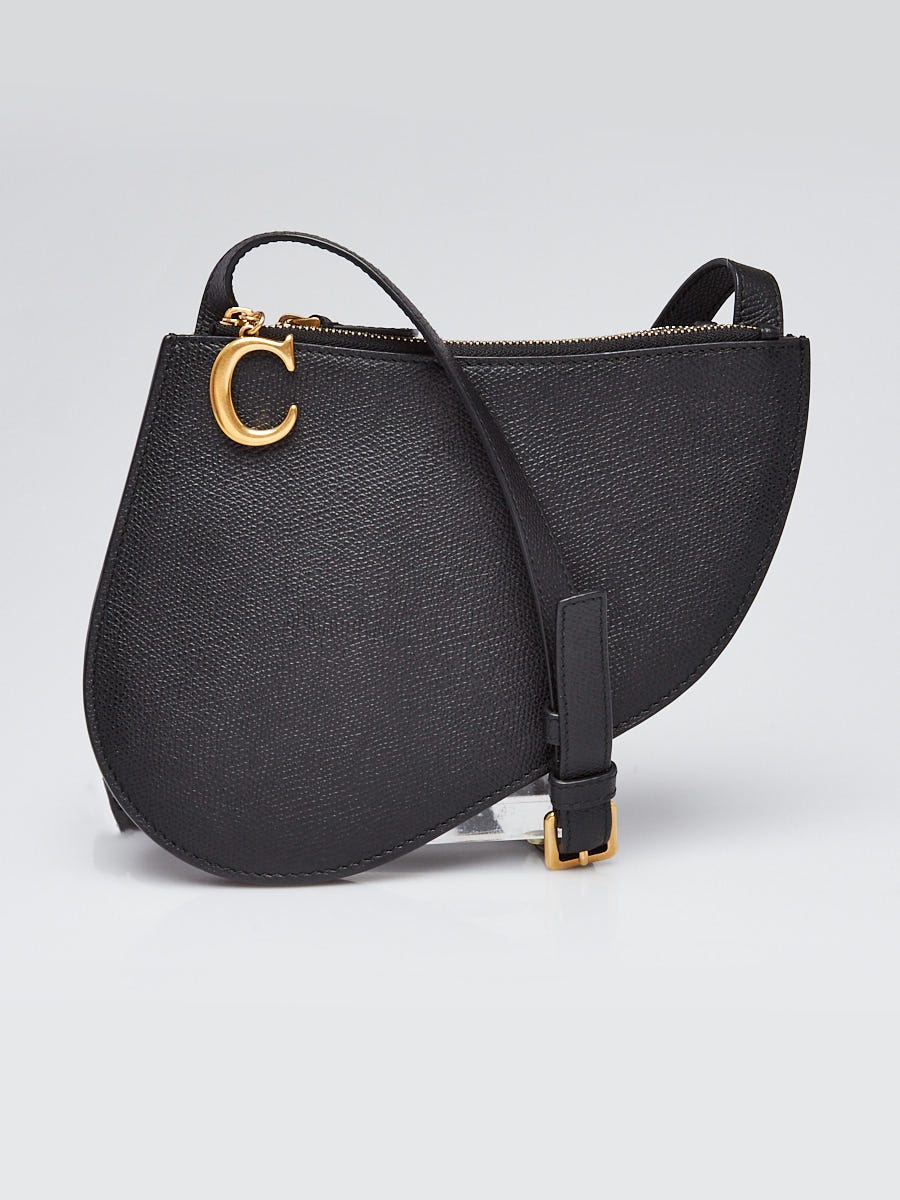 Christian Dior Black Pebbled Calfskin Leather Saddle Pouch