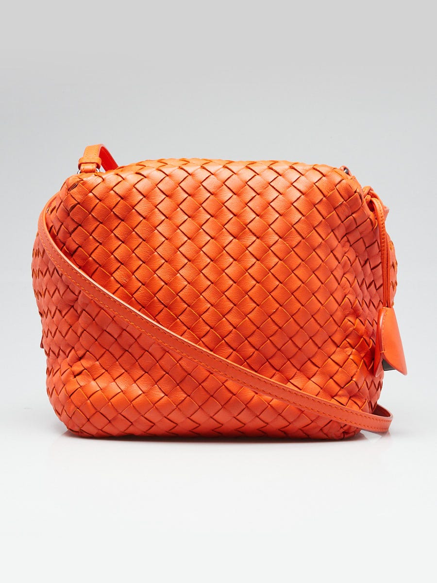 Bottega Veneta Orange Intrecciato Woven Nappa Leather Cube