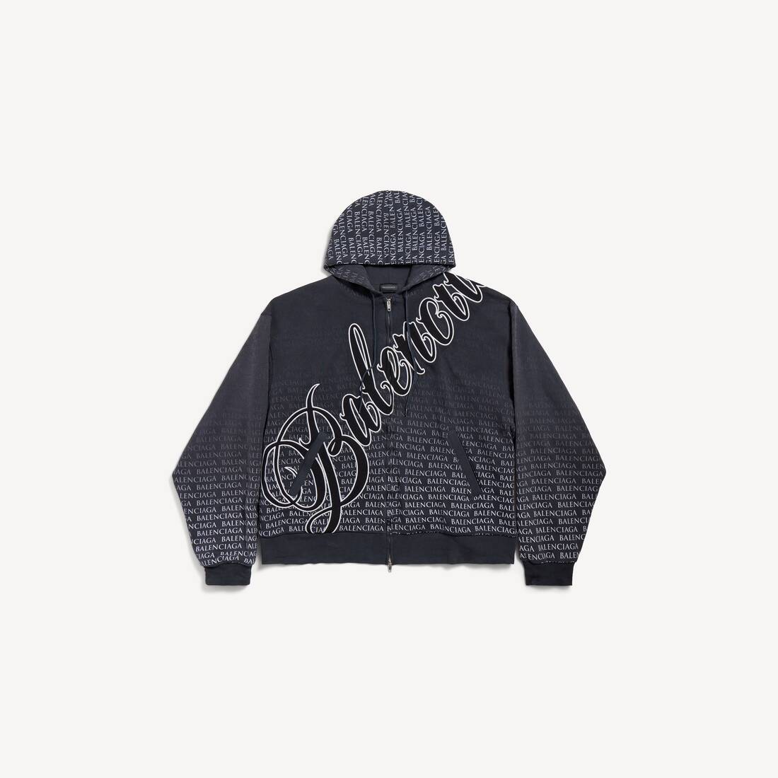 Men's Big B Oversized Zip-up Hoodie in Black/white | Balenciaga JP