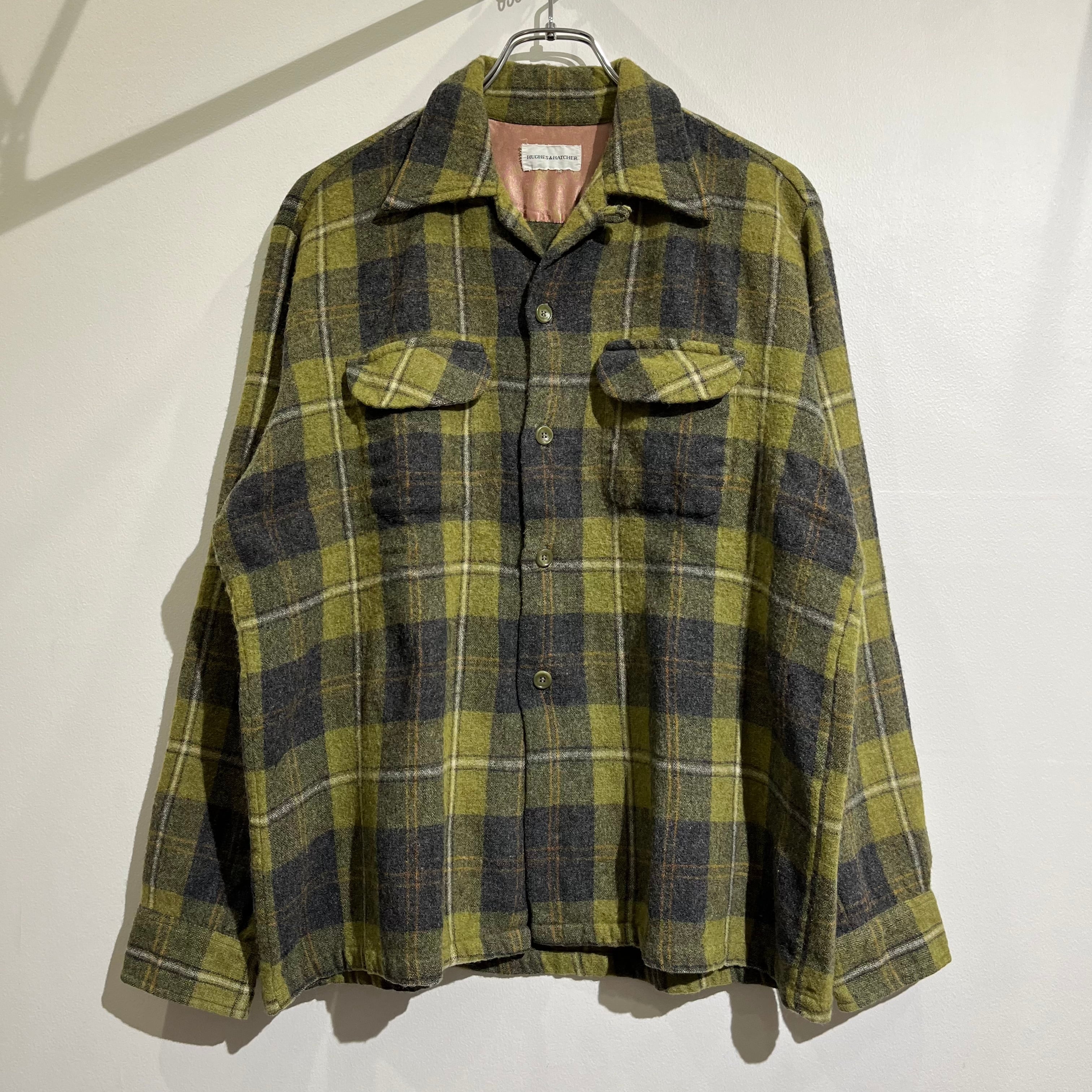 60s Wool Check Shirt 60年代 ウールチェックシャツ ストライプ 開襟