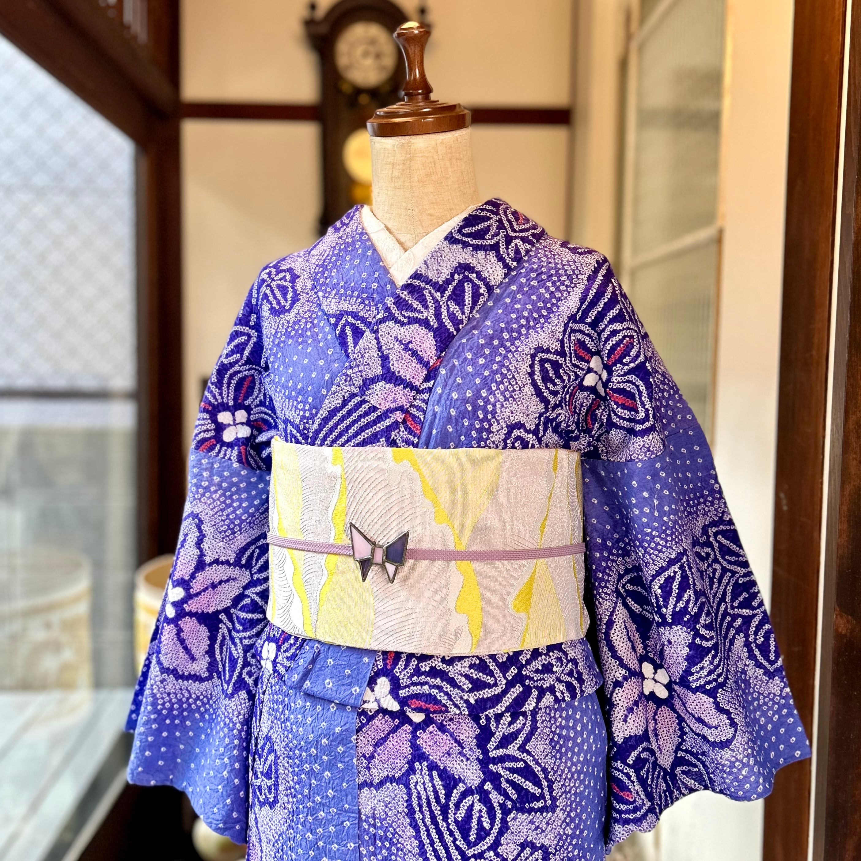 星空の花＊有松鳴海絞り浴衣 紫 パープル 青 ブルー A747 | kimono tento
