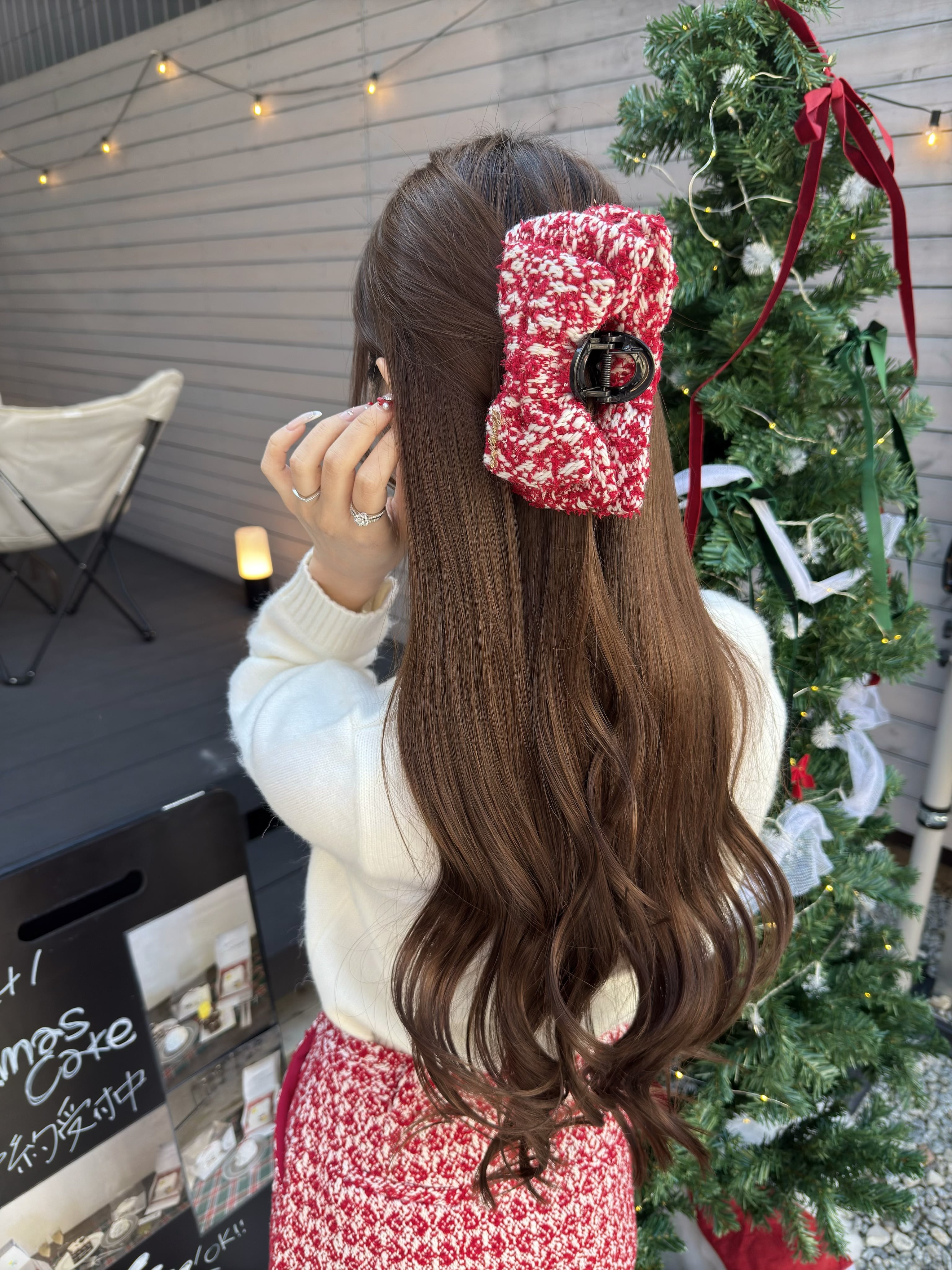 Lumignon original ♥ holiday tweed ribbon hair clip【レッド