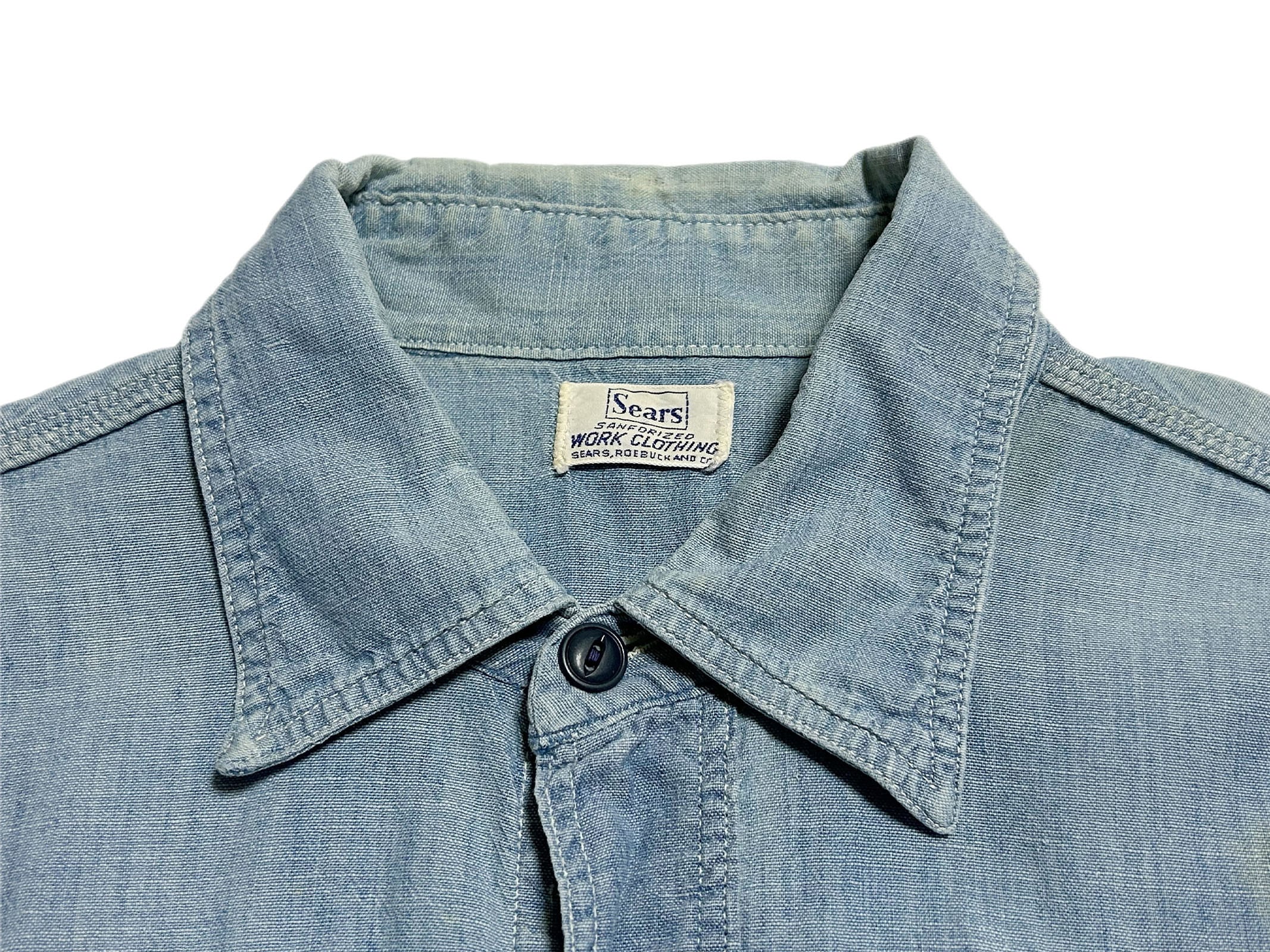 50s 60s SEARS シャンブレーシャツ【M】WORK CLOTHING タグ | BACK IN
