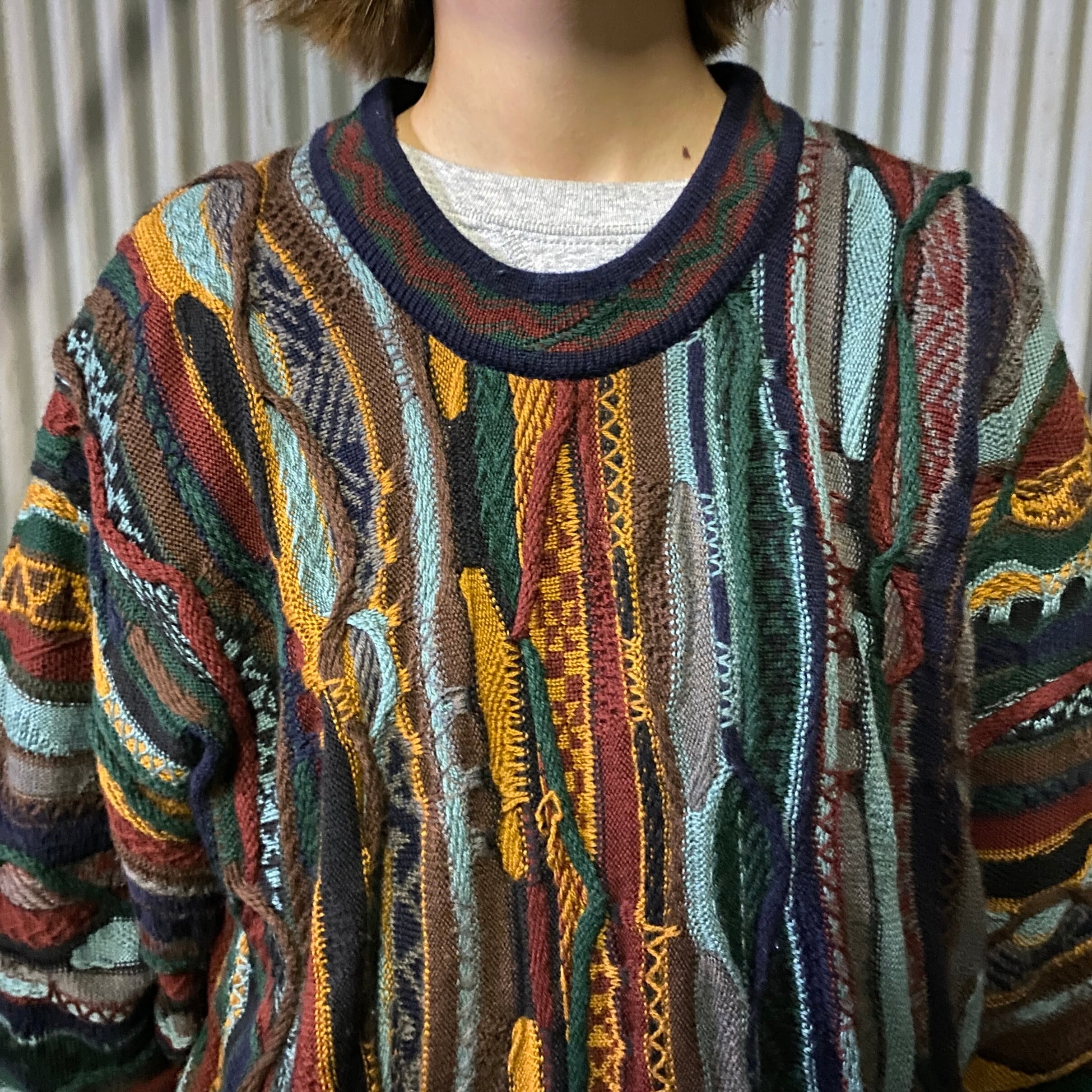 90年代 COOGI クージー ウール 3Dニット セーター メンズM 古着 90s