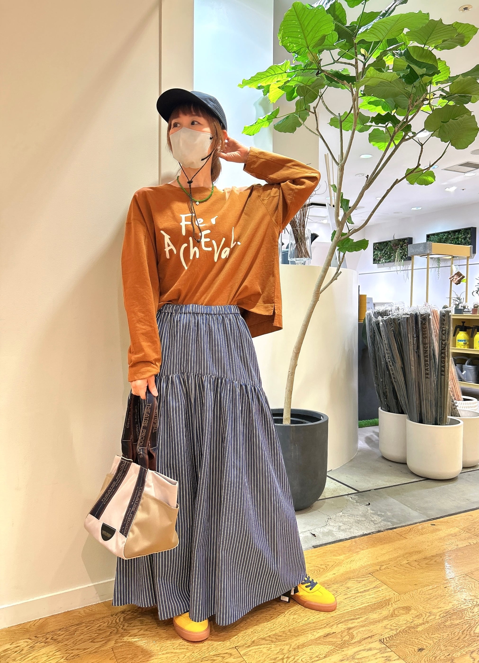 2025 PRE FALL ヒッコリーストライプギャザースカート マルゴー ロング