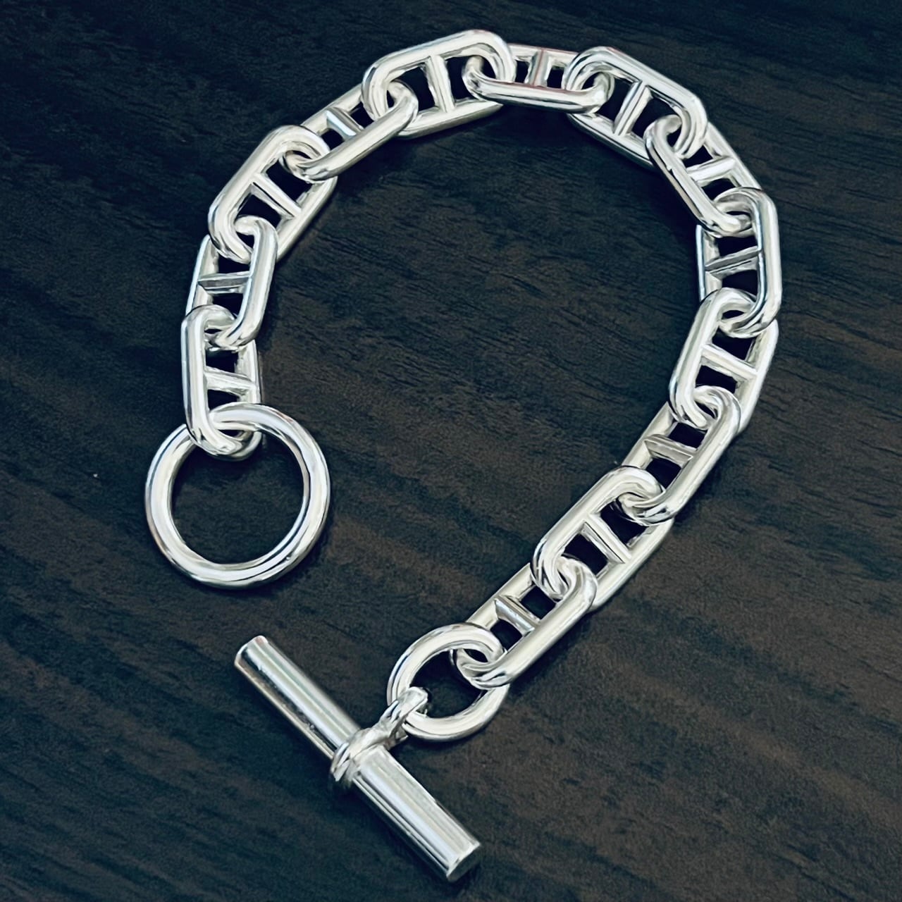 VINTAGE HERMES Chaine d'Ancre Bracelet GM 13 Links Silver 800