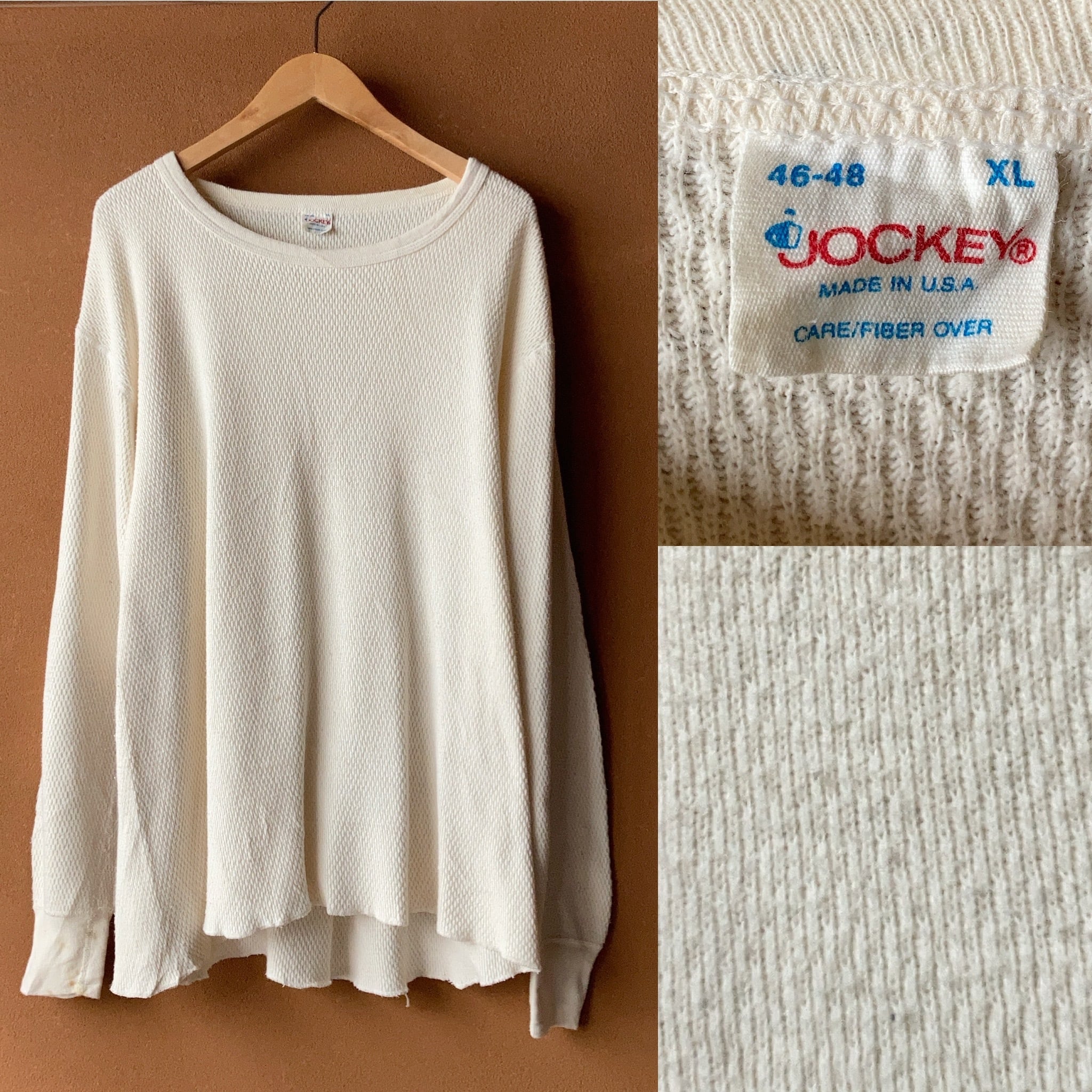 80's JOCKEY サーマルカットソー 生成り USA製 SIZE XL【1217A01