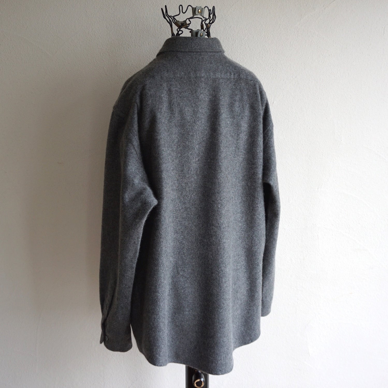 1990's [BANANA REPUBLIC] L/S ウールシャツ チャコールグレー 実寸(M