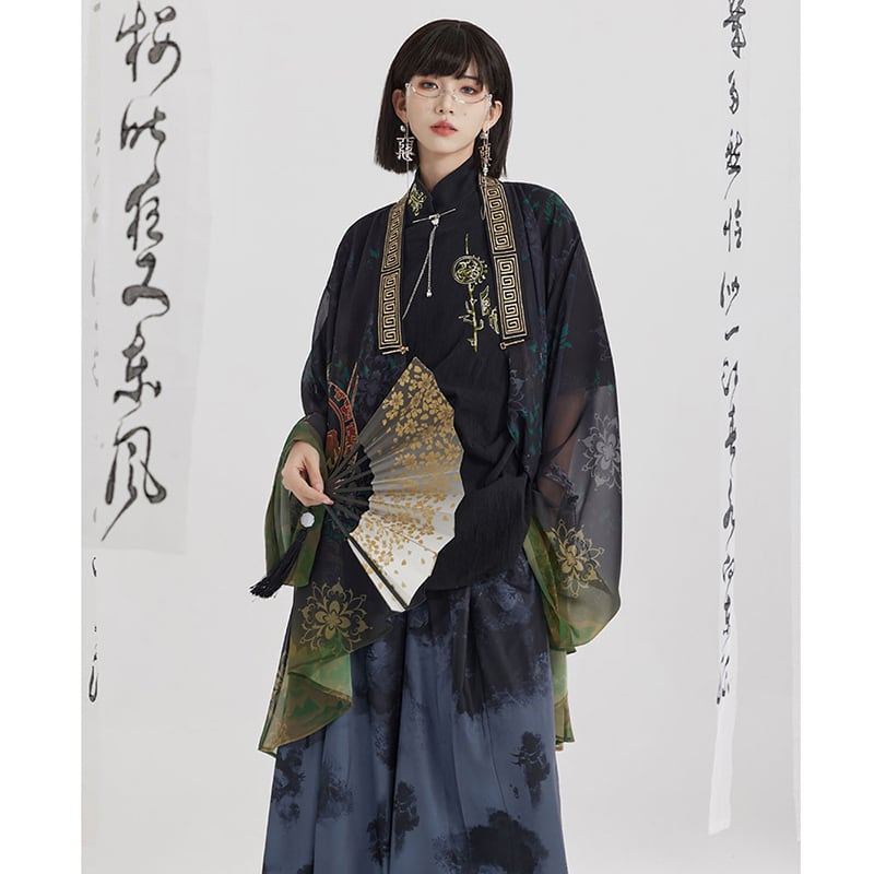 卿棠---青銅雀羽シリーズ】☆チャイナ風アウター☆ 法被 薄い Vネック