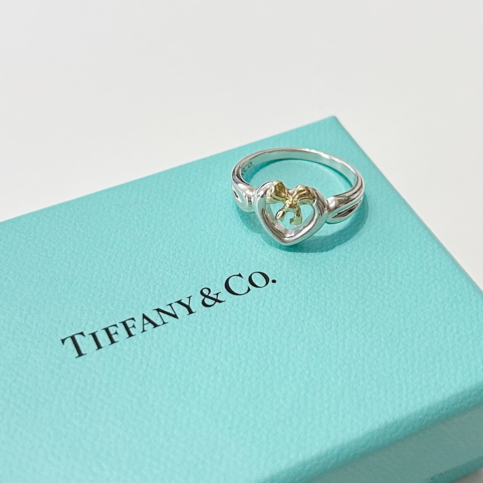TR7146】Tiffany&Co. heart&ribbon ring/silver925,K18/ティファニー
