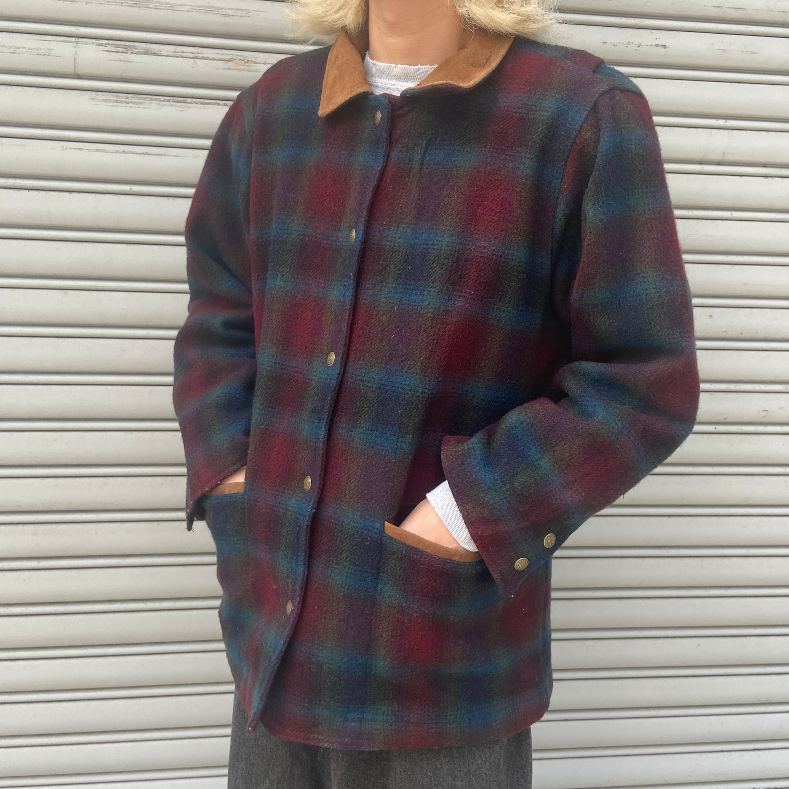90s USA製 ウールリッチ オンブレチェック柄ウールジャケット メンズS