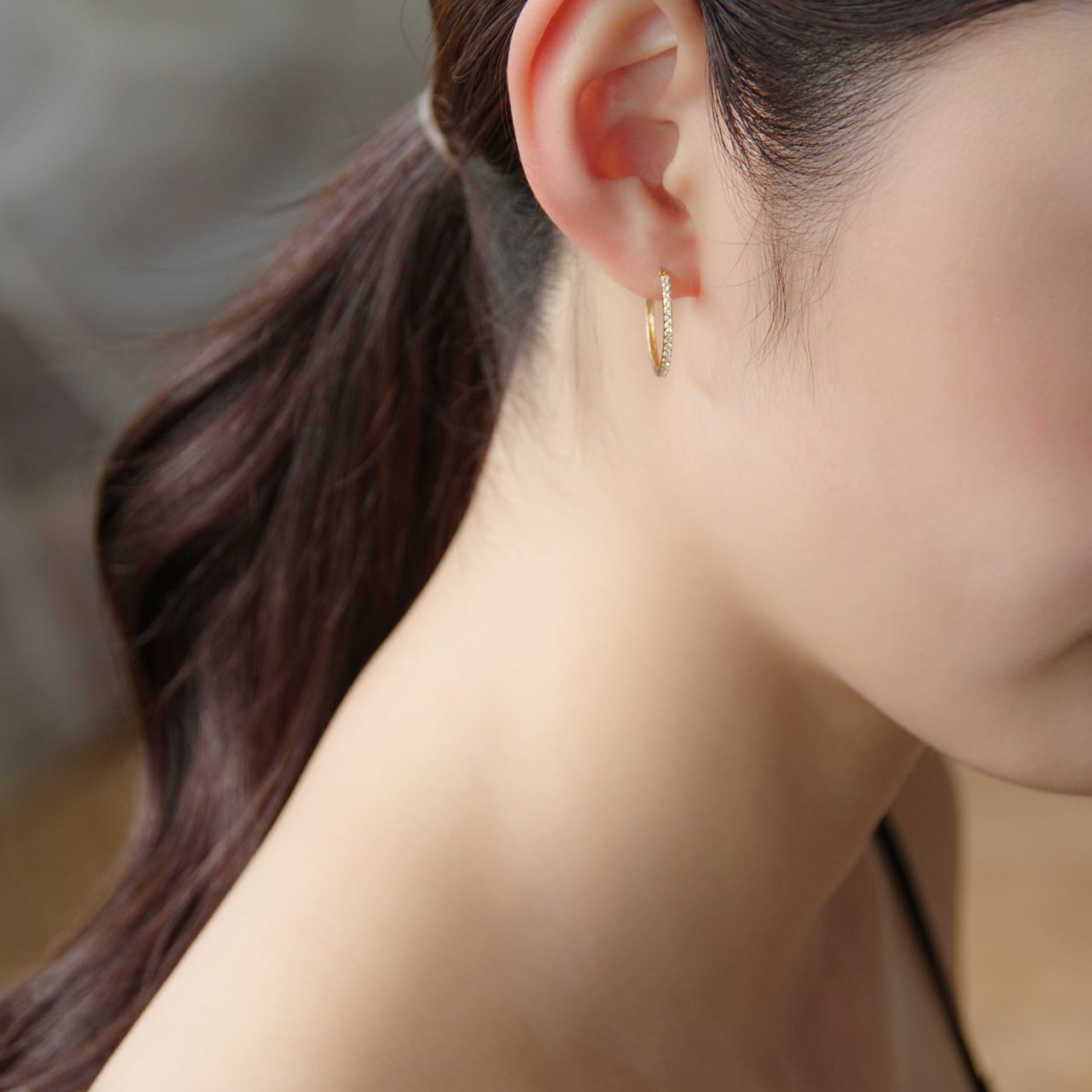 K18イエローゴールド 直径20mmダイヤモンドフープピアス 【MKY0098P1