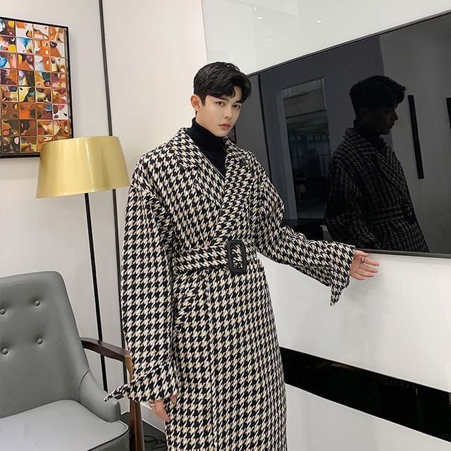 予約販売】チェスターコート 千鳥格子柄 モノトーン アウター ロング丈