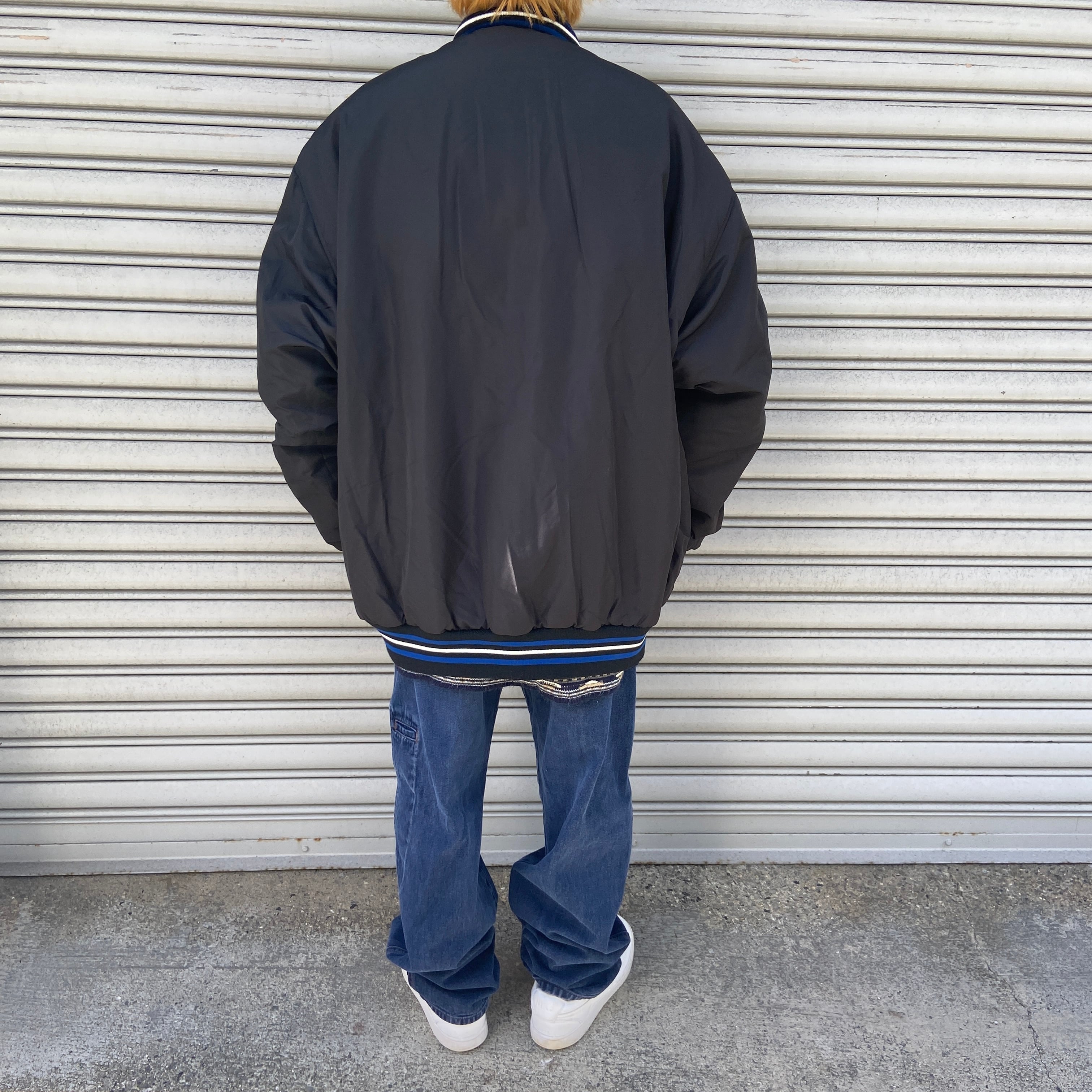 送料無料』90s レーシングジャケット リバーシブル 袖レザー4XL 黒