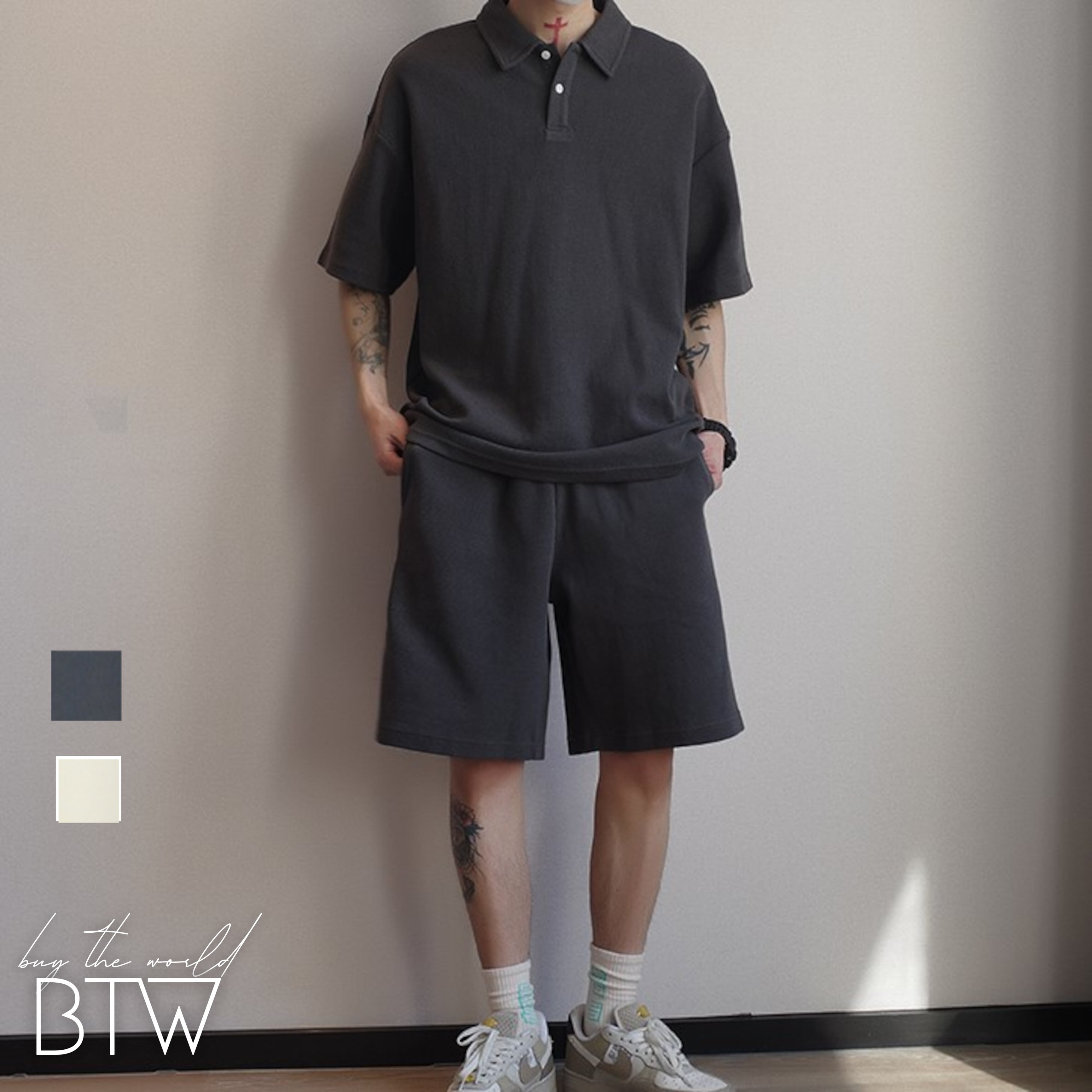 韓国メンズファッション】ポロシャツ×ショートパンツ セットアップ