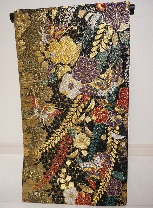 辻が花 3ｼｰｽﾞﾝ 袋帯 蝶 金銀糸 黒 117 | kimono Re:和 [online store