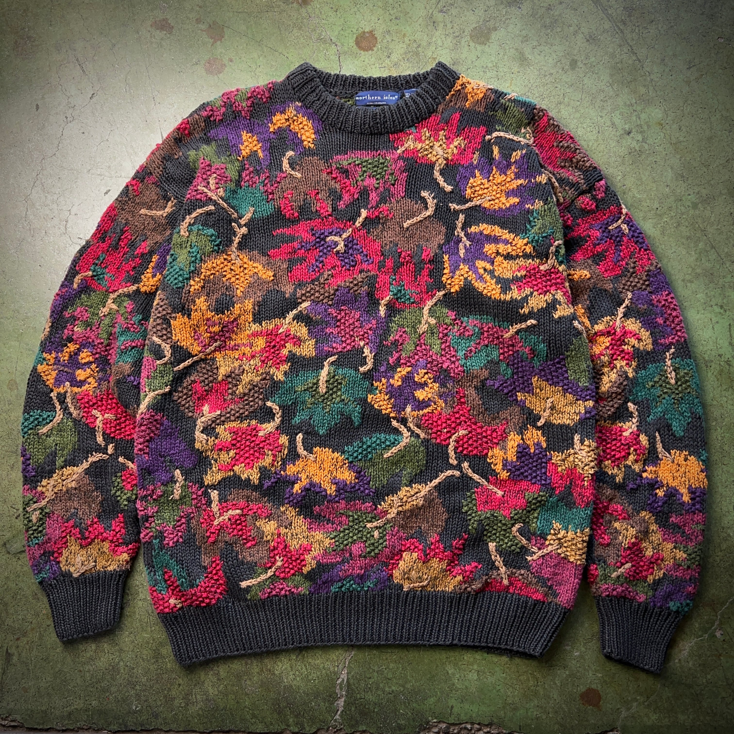 90's Hand Knit Flower Pattern Sweater 90年代 ハンドニットセーター