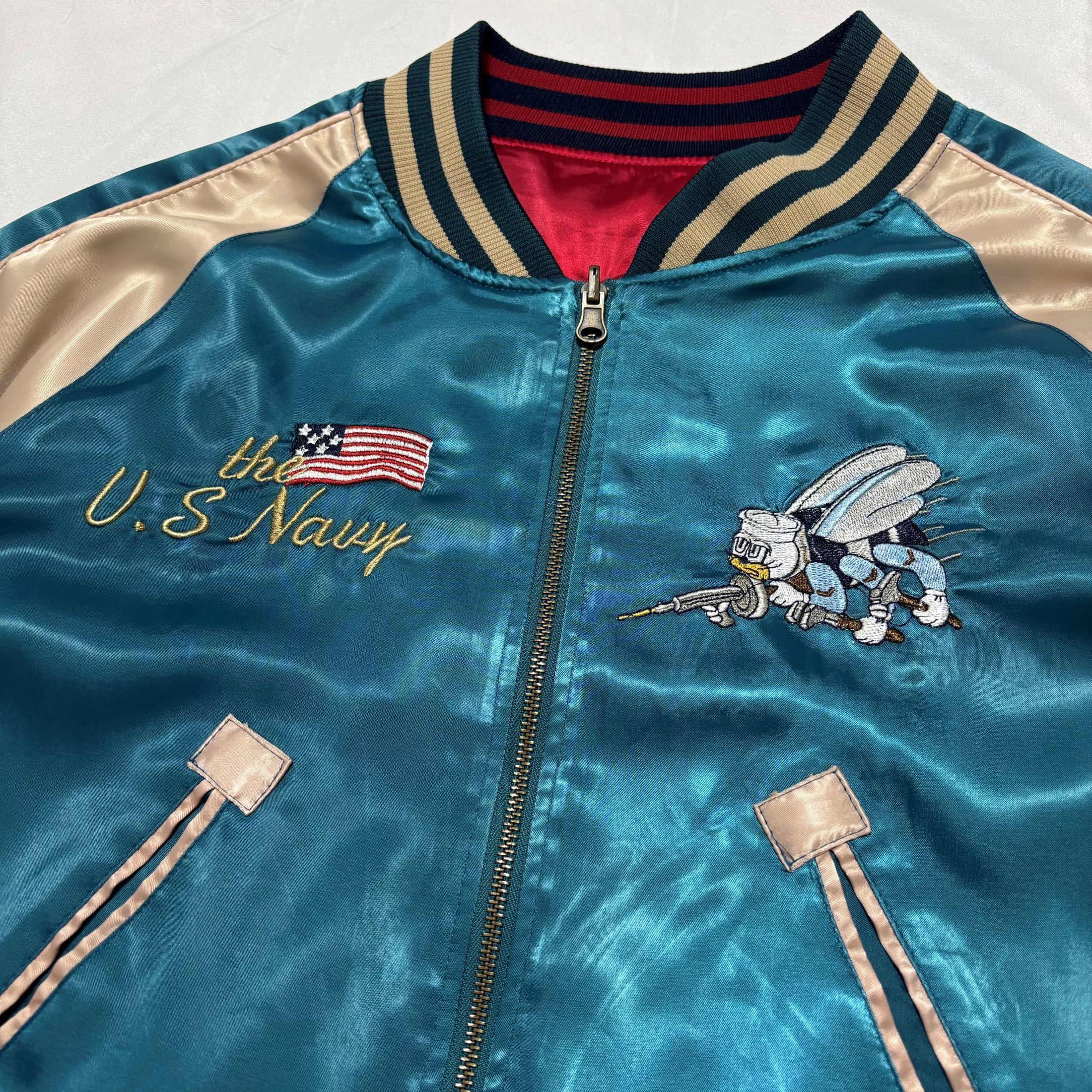 中古 U.S.NAVY SEABEES BVC スカジャン クリーニング済み リバーシブル