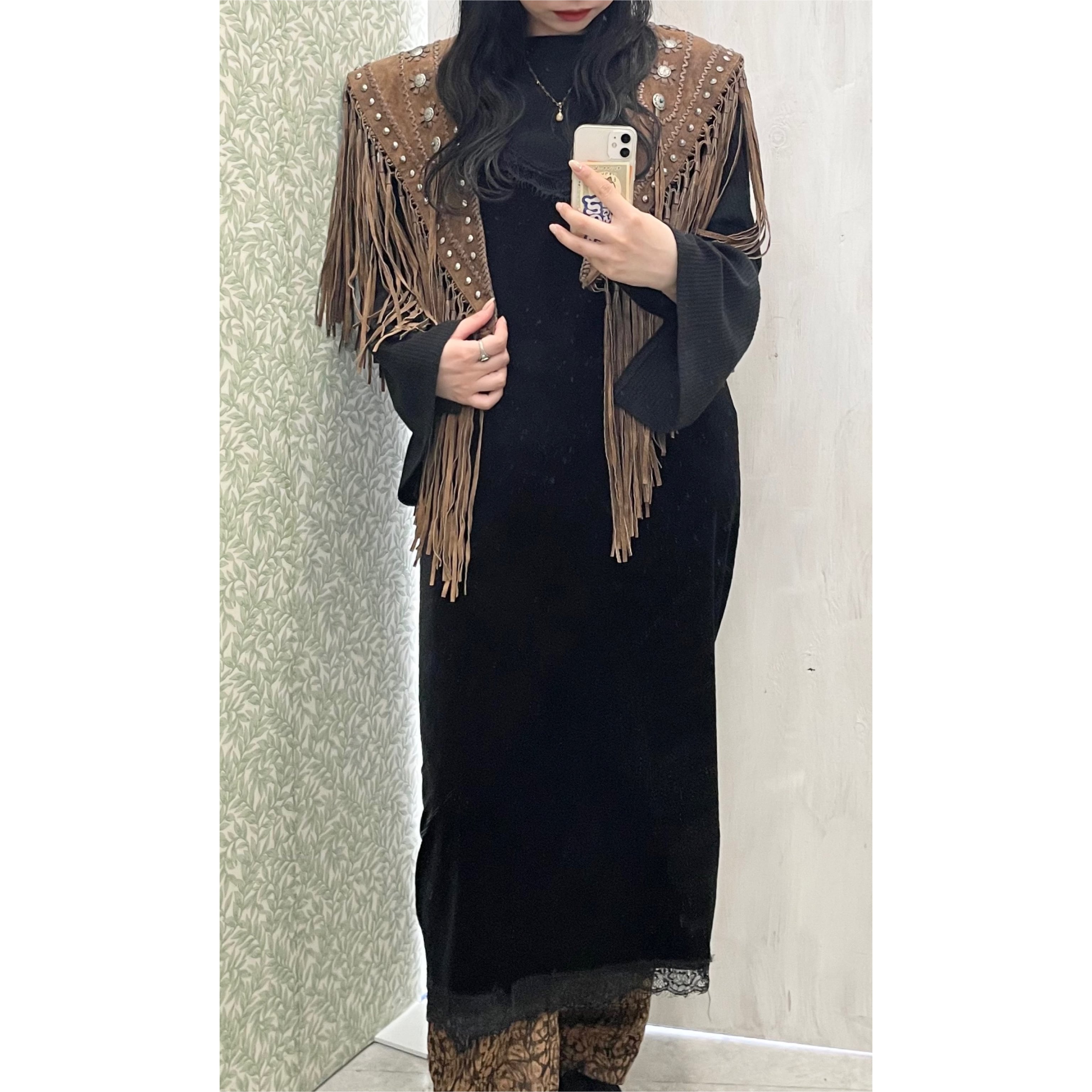 vintage/poncho/fringe/brown/Western/ビンテージ/ヴィンテージ