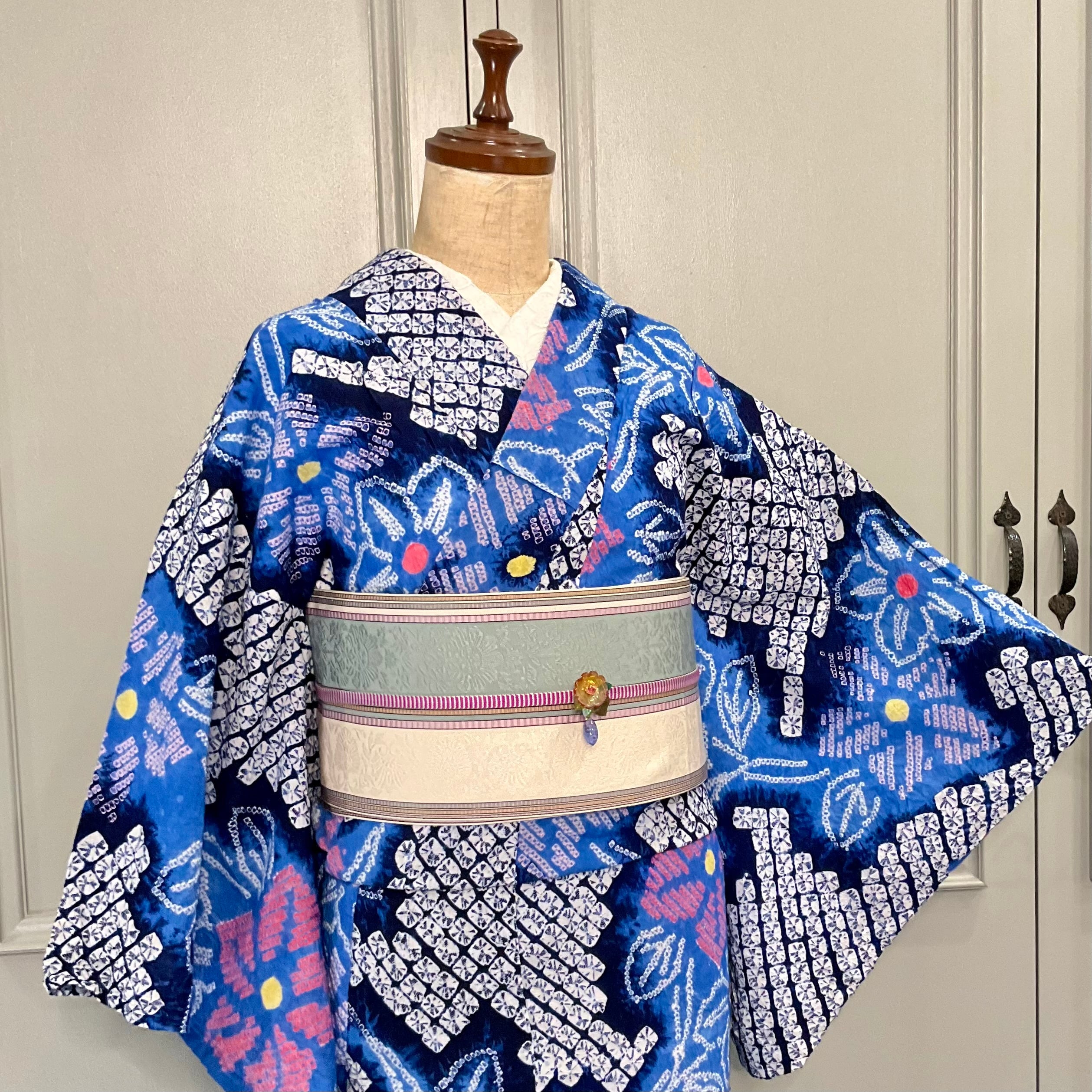 long＊五感の涼＊有松鳴海絞り浴衣 ネイビー 花 A727 | kimono tento