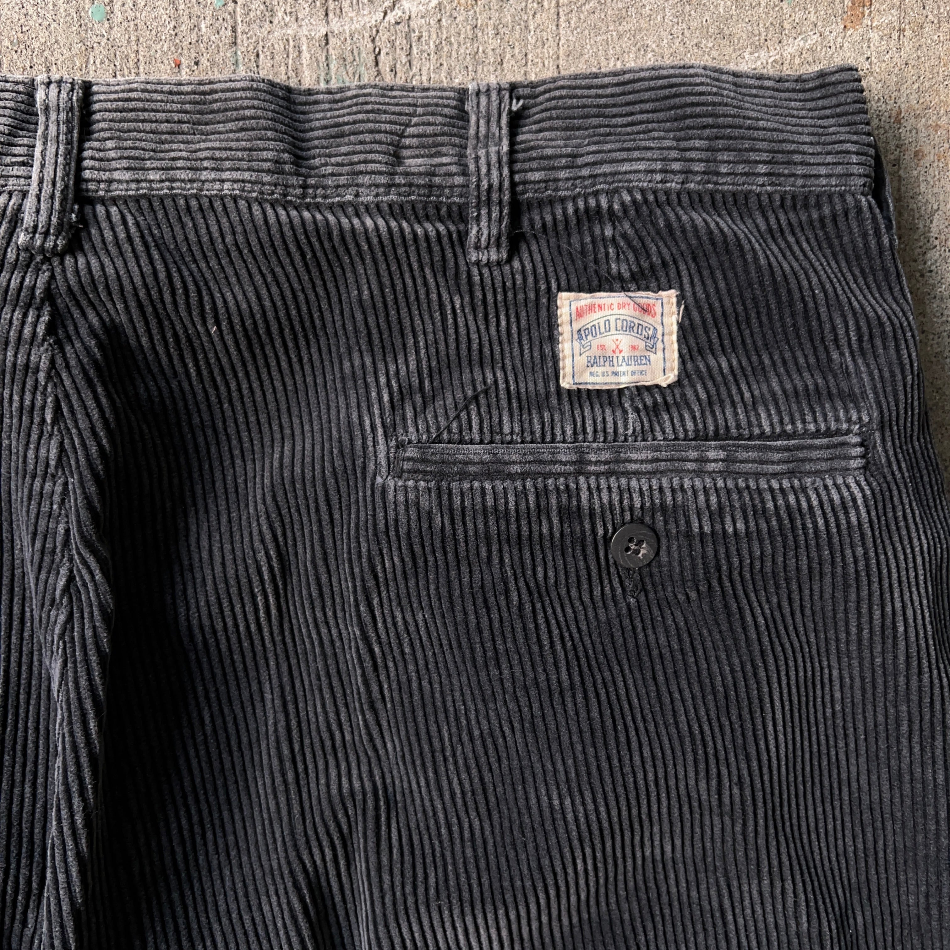 90's POLO by Ralph Lauren インタック太畝コーデュロイパンツ 炭黒
