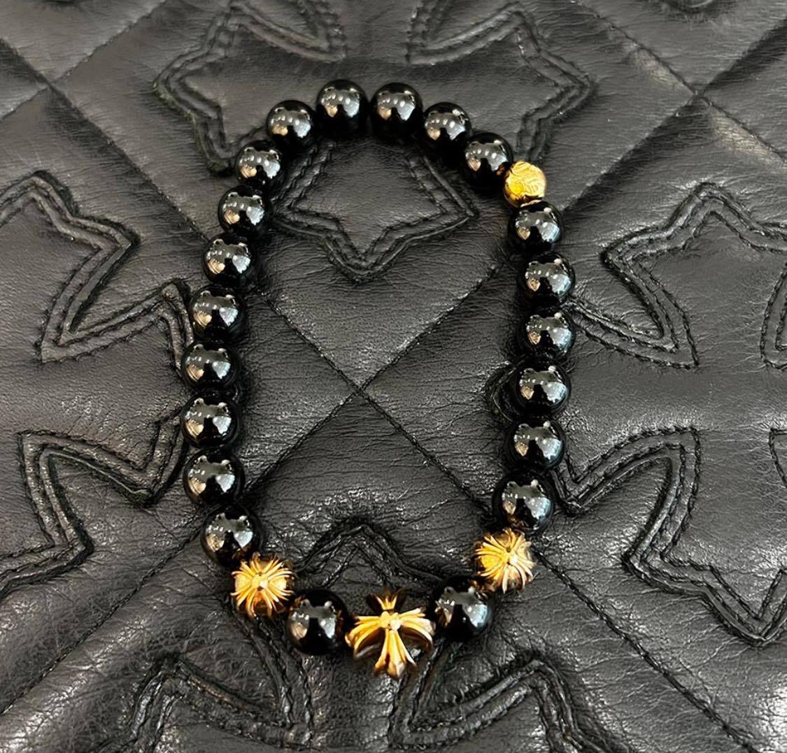 CHROME HEARTS Onyx 22K CH Cross Beads Bracelet Size 8mm クロム