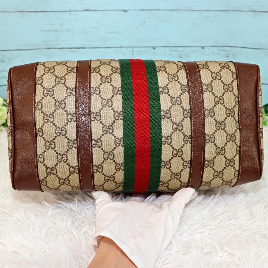 GUCCI オールドグッチ ミニボストンバッグ GGスプリーム 茶色×ベージュ