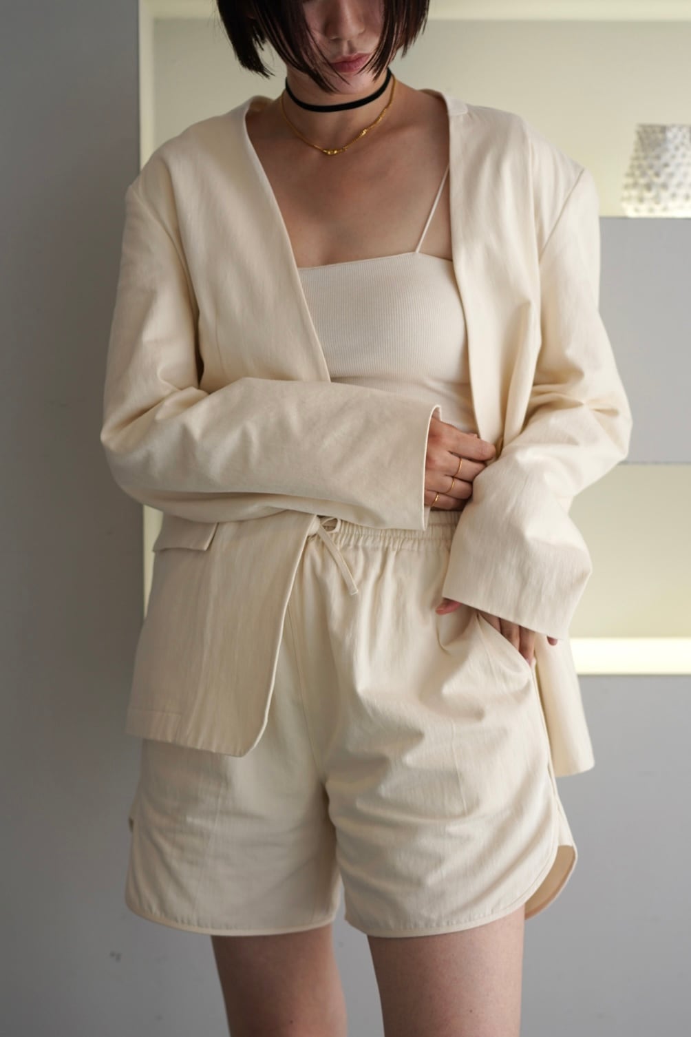 TODAYFUL Collarless Twill Jacket カラーレスツイルジャケット White