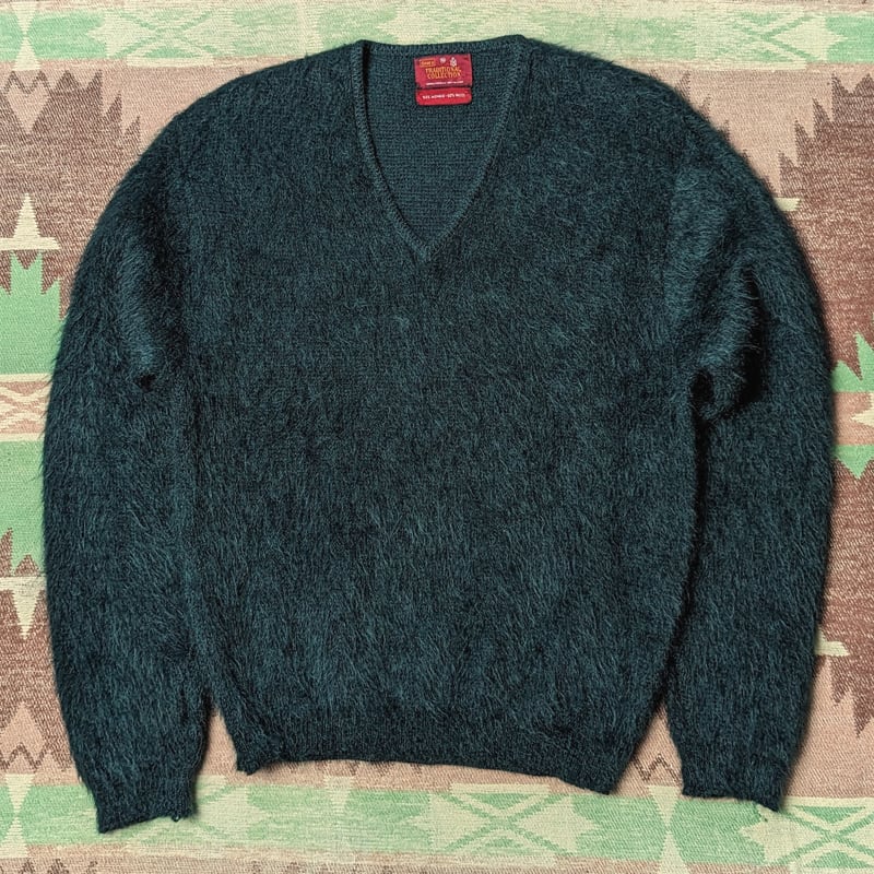 60s～ Sears TRADITIONAL COLLECTION V-Neck Green Mohair Wool