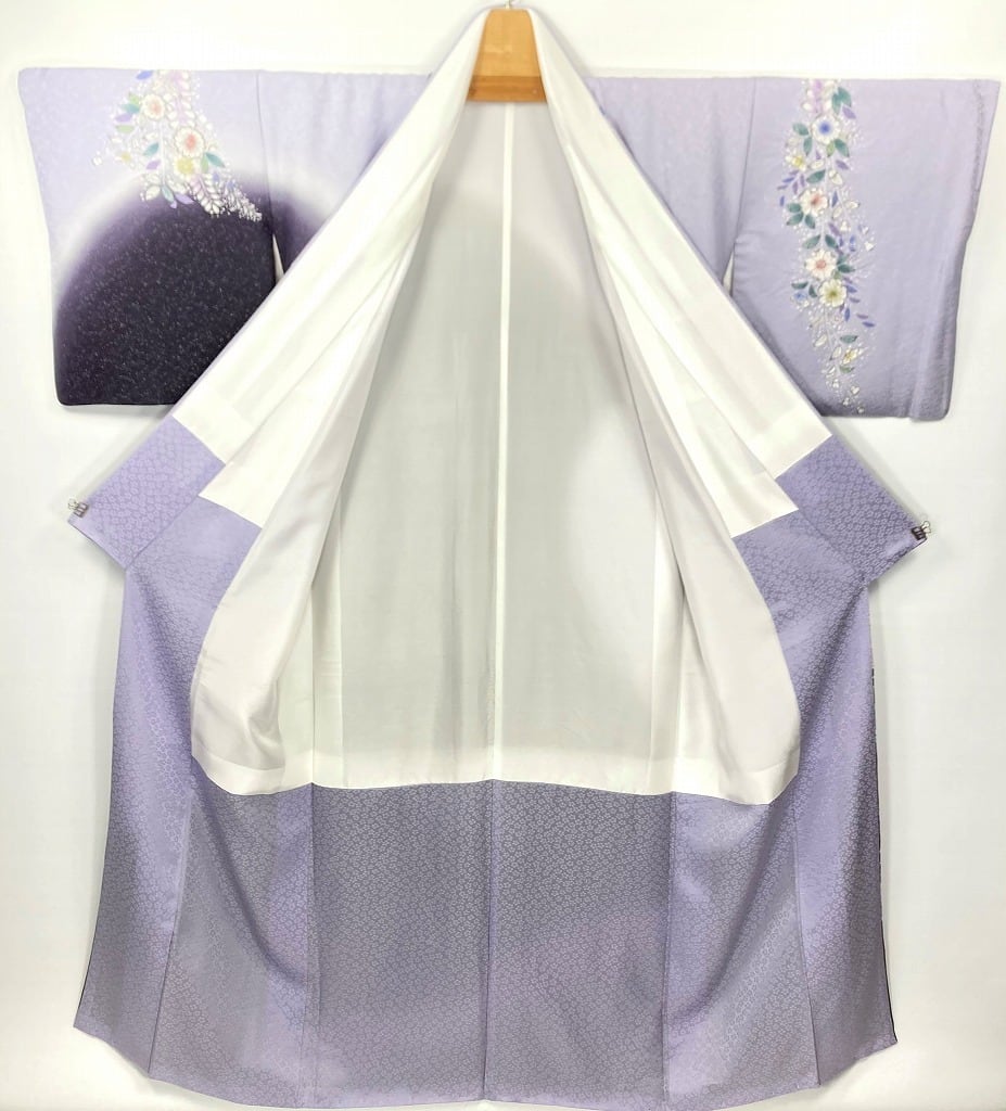 辻が花 絞り 銀通し 染め分け トールサイズ 訪問着 正絹 紫 紺 白 1003