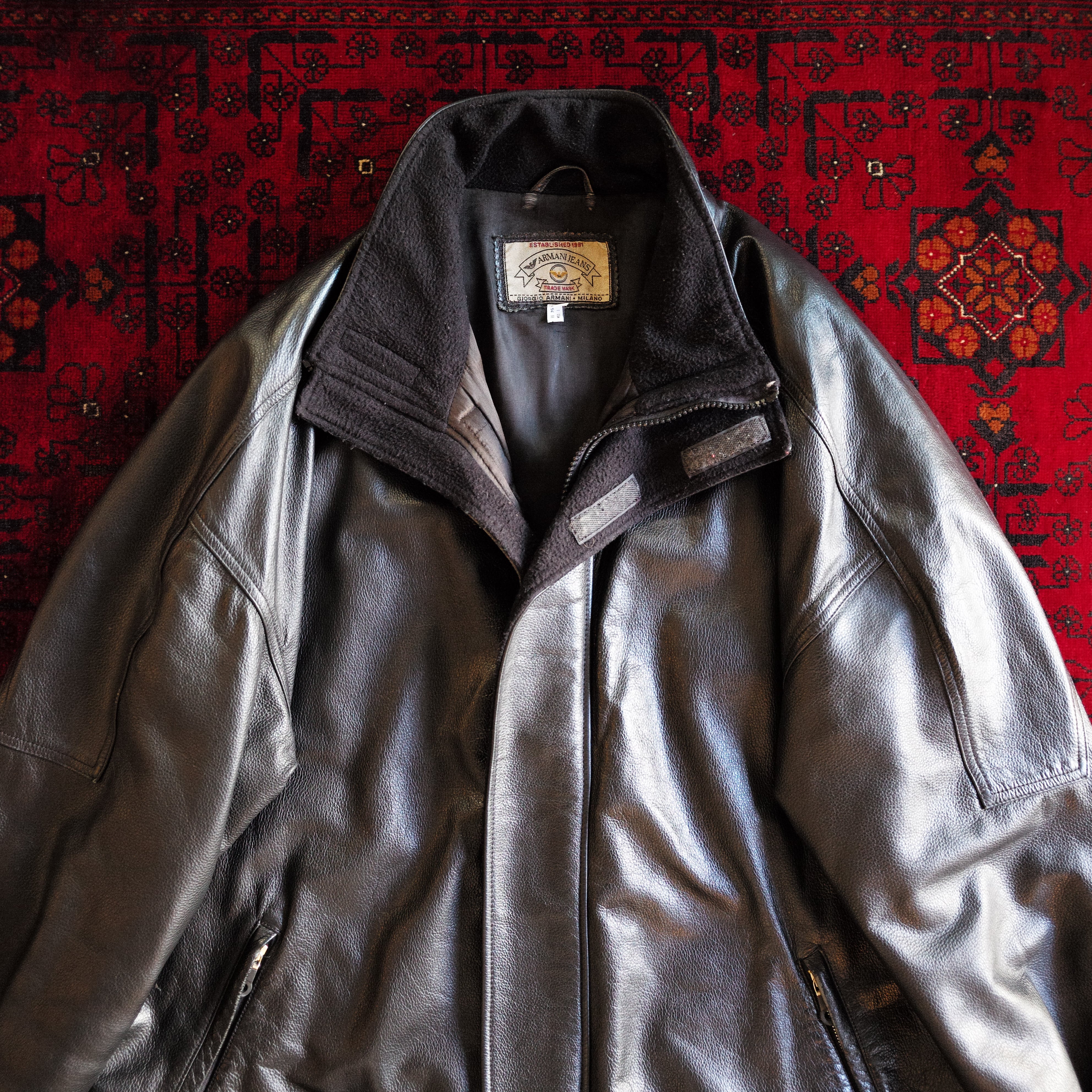 ARMANI JEANS レザージャケット スタンドカラー ブルゾン ルーマニア製
