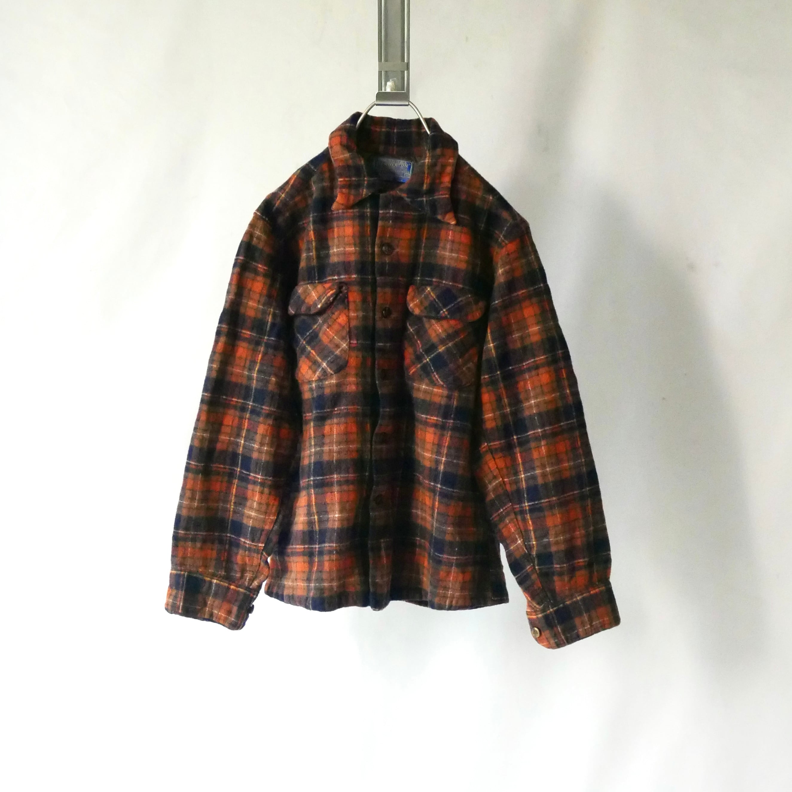 Made in USA 70s pendleton brown orange check wool shirt 70年代