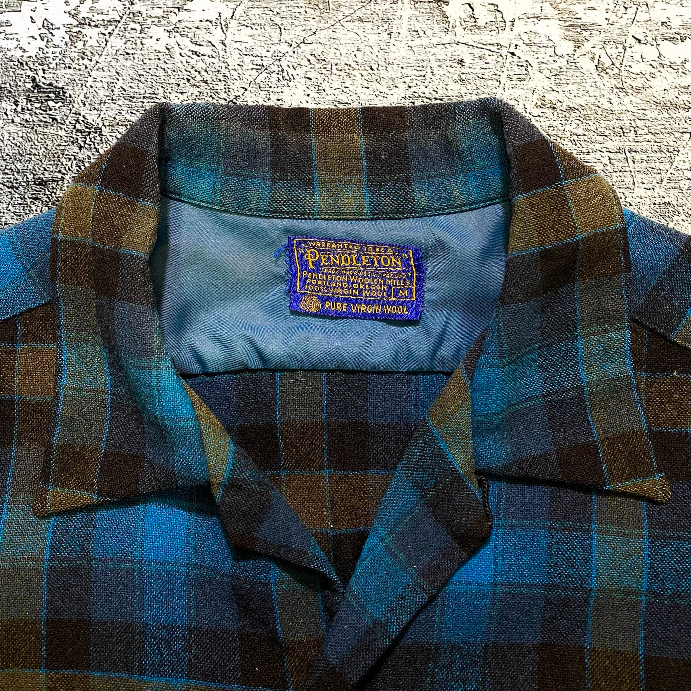 60s PENDLETON ウール チェック 開襟シャツ ボードシャツ オープン